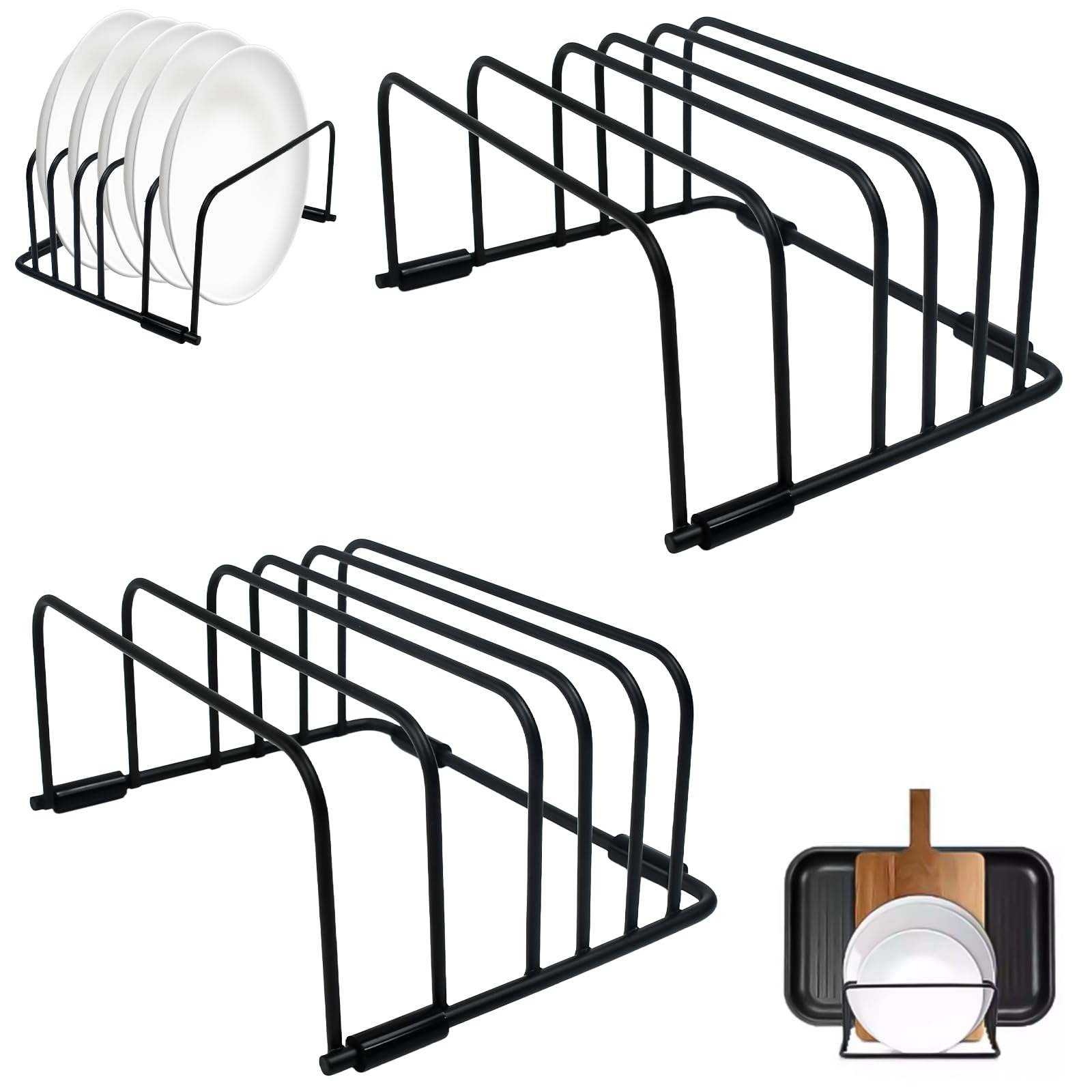 2 Pcs Support Planche à Découper en Acier au Carbone, Porte Planche à Découper avec 5 Fentes, Support pour Planches de Cuisson avec 8 Patins Antidérapants, pour Cuisine Plateau Drainage, Noir