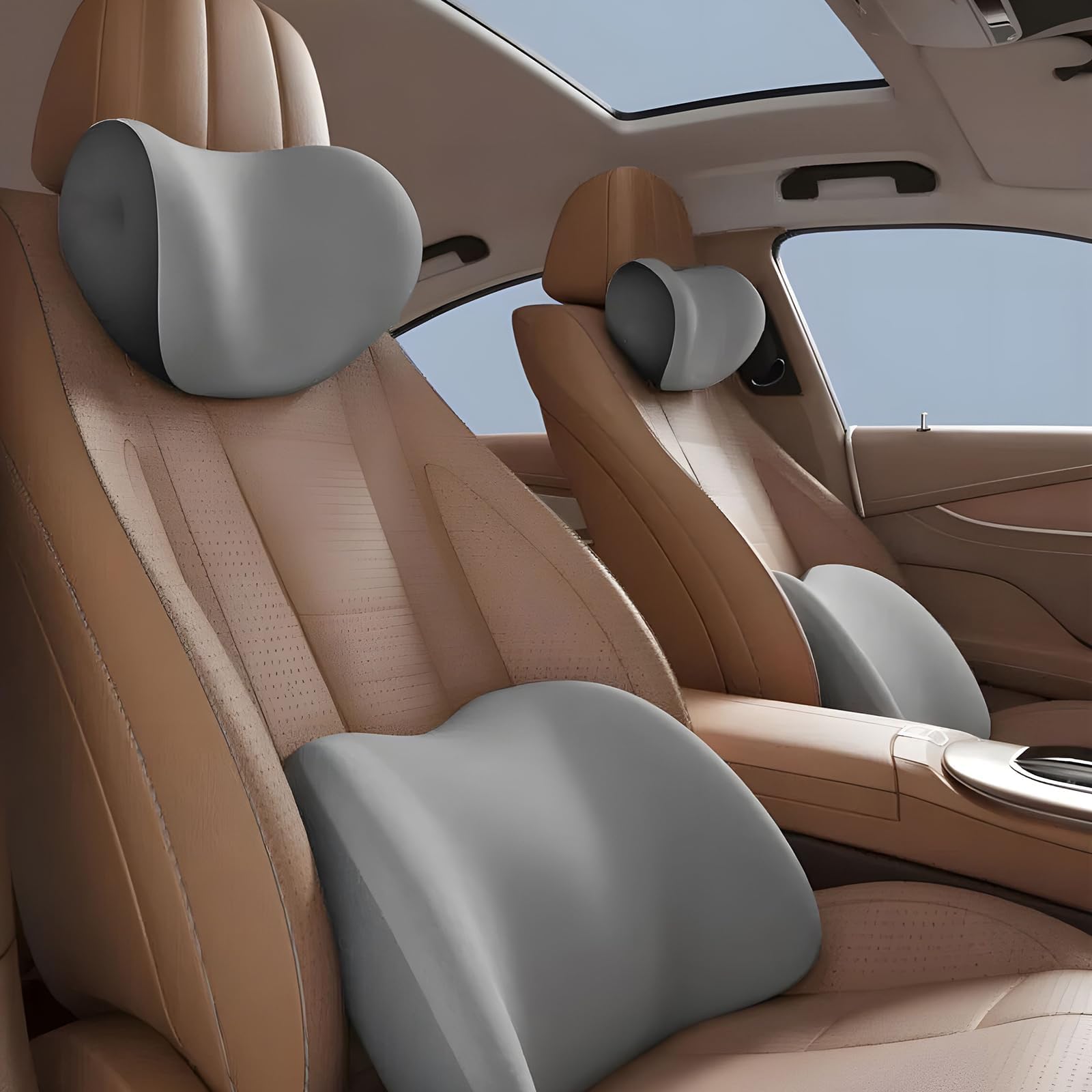 Cojín para Reposacabezas de Coche para Citroen Nemo (2008+), Cojín Lumbar Coche, Ergonómico Almohada Coche y Respaldo Lumbar,A Black