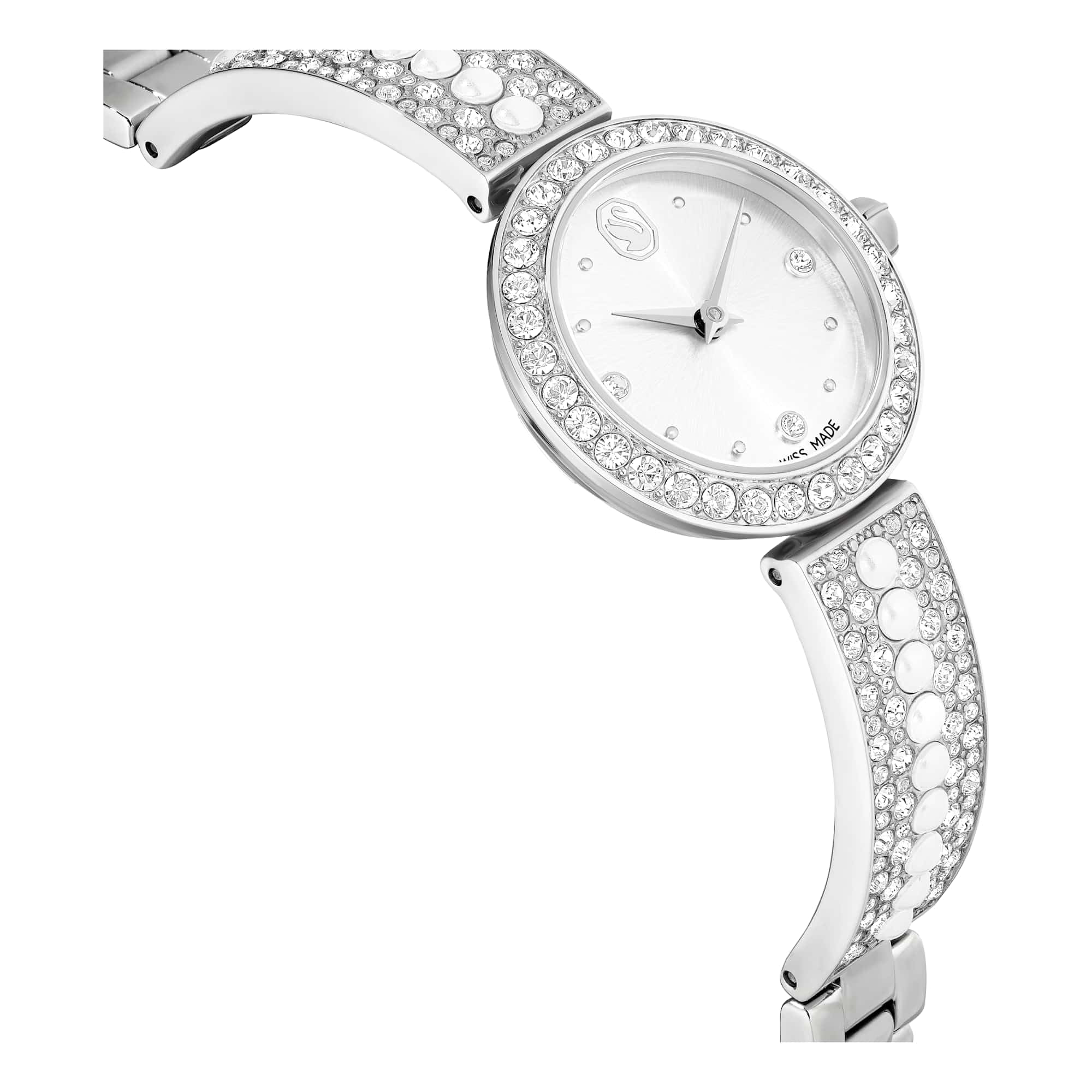 Swarovski Reloj Matrix Pearl Bangle, Fabricado en Suiza, Pulsera de Cristal, Blanco, Acero Inoxidable