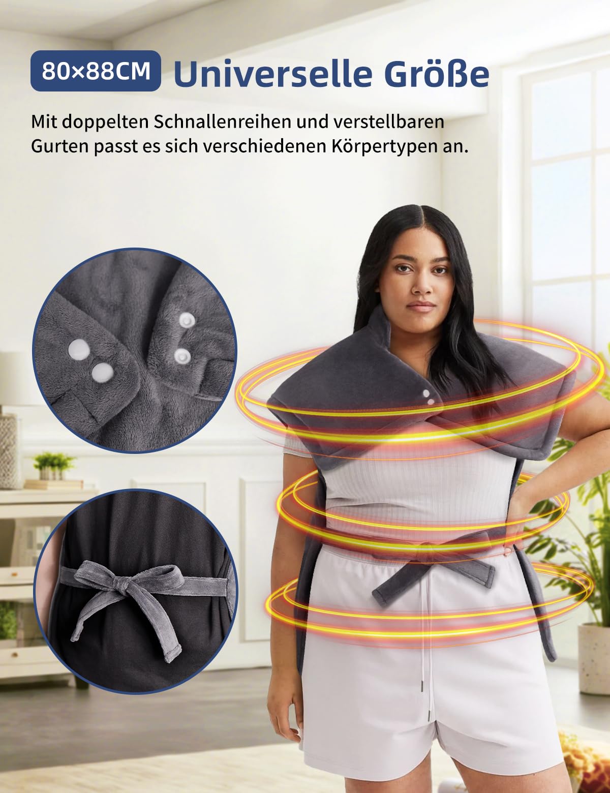 Heizkissen mit Abschaltautomatik, 80 x 88 CM Tragbares Elektrische Wärmekissen 6 Temperaturstufen für Rücken Nacken Schulter Bauch Maschinenwaschbar