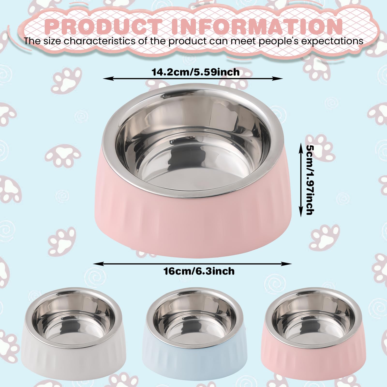 Ciotola per Gatti in Acciaio Inox Inclinata a 15° 280ml 3 Pezzi Rialzata Estraibile