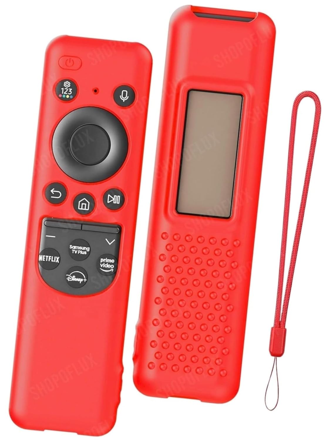 SHOPOFLUX Silicone TV Remote Cover Compatible with Samsung Smart TV – Protective Open Key Case with Lanyard (Red)