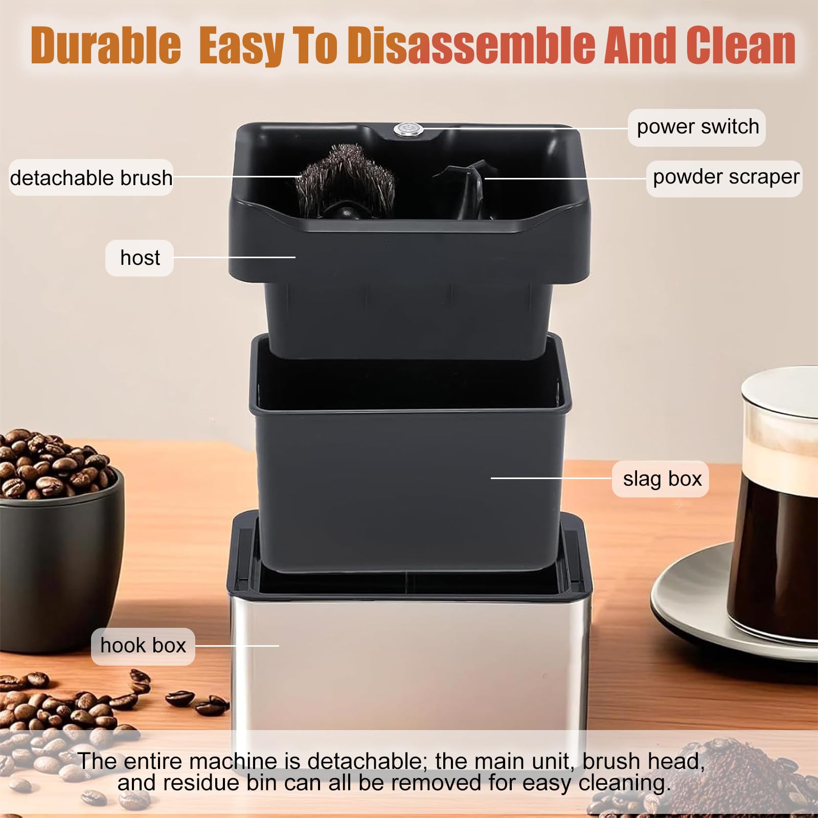 Limpiador de posos de café, limpiador de portafiltro espresso, acero inoxidable, compatible con caja de grifo automática de 58 mm, a prueba de residuos, fácil limpieza para posos de café