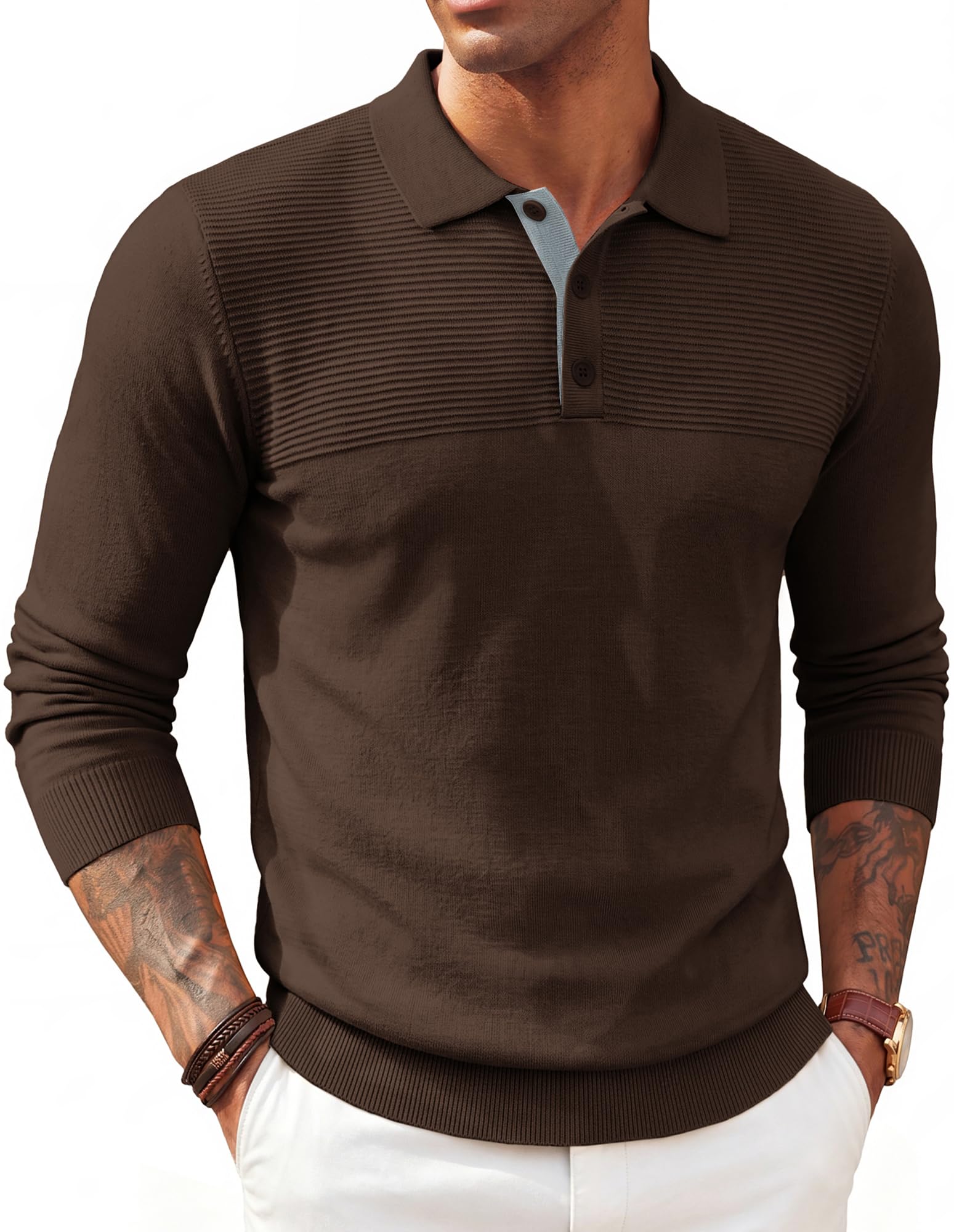 Mens Knit Polo Shirt Lightweight Textured Sweater