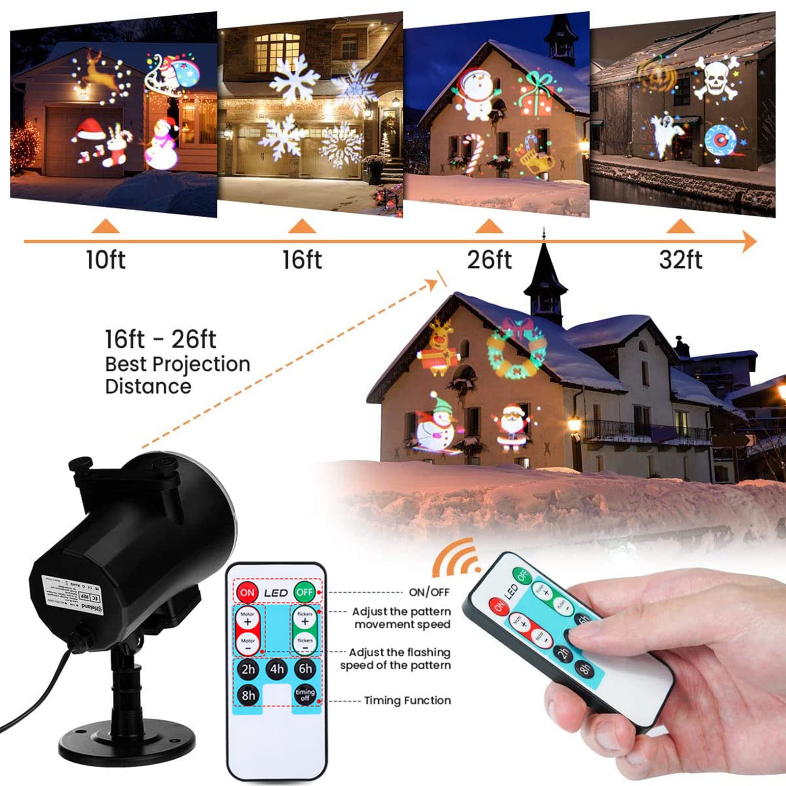 Projecteur de Noël Lumières Extérieures, Lampe de Projecteur de Noël LED avec 12 Diapositives Mobiles, Projecteur de Décoration Imperméable Flocon de Neige avec Télécommande pour Nouvel An Vacances No