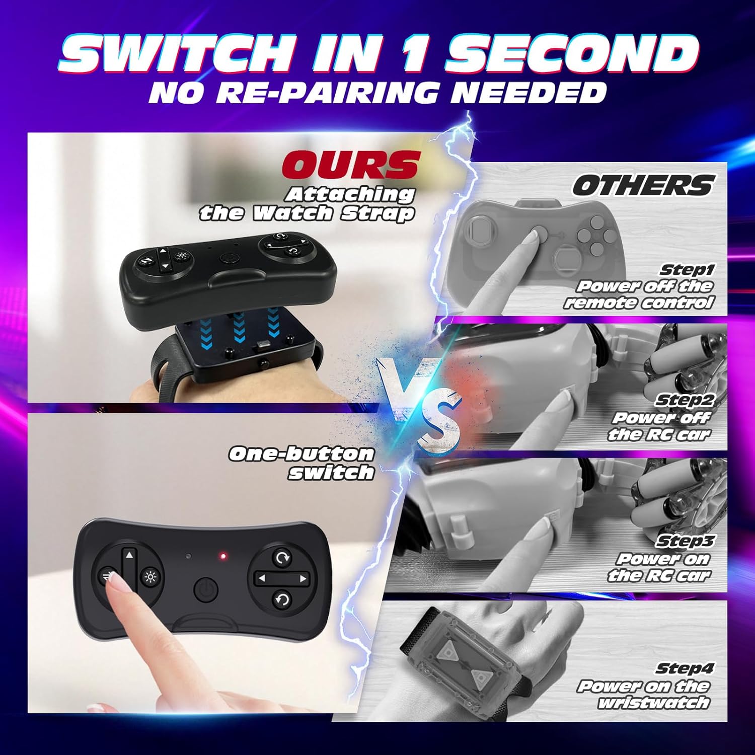 Tecnock Remote Control Car for Boys Girls, 2.4GHz 4WD Gesture Sensing RC Stunt Car Toys - 360° Rotating Double Sided Hand Controlled RC Cars with LED Lights, Gifts for Kids Ages 6-8, 8-12 - Image 2