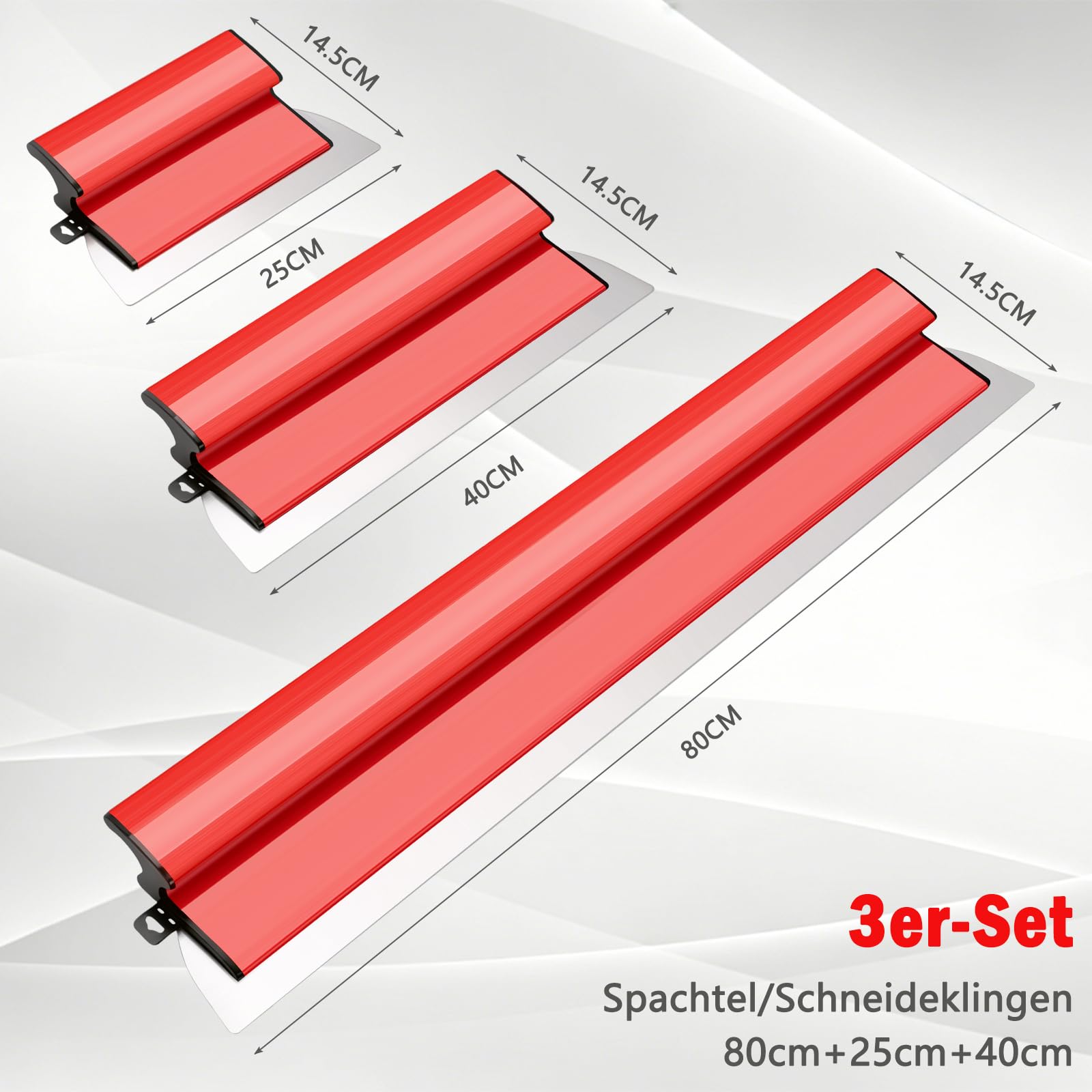 Set Spatole per Intonaco in Acciaio Inox con Impugnatura a Z 0,5 mm (80 cm) + 0,3 mm (40 cm / 25 cm) Livellamento Preciso per Pareti & Soffitti Utensile Professionale per Rasatura e Lavori di Pittura