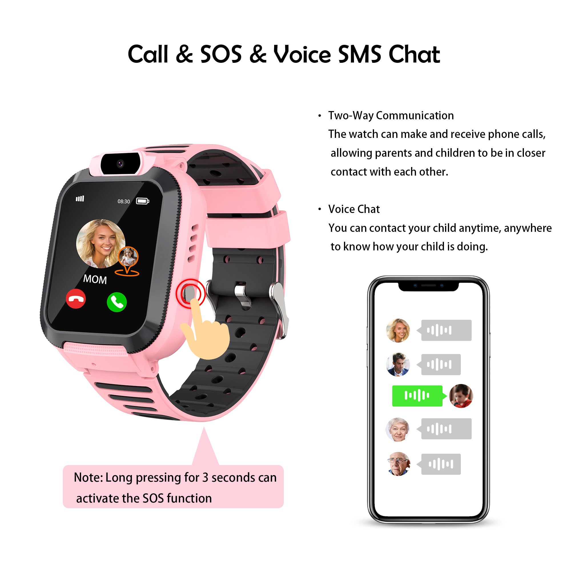 Smartwatch Bambini con GPS Giochi Chat Vocale SOS Digitale Sveglia
