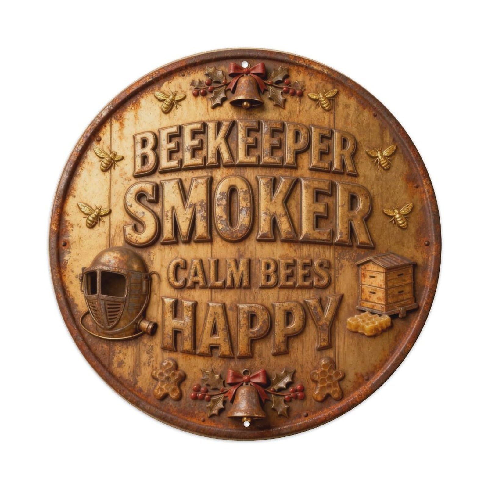 BEEKEEPER SMOKER CALM BEES HAPPY Metal Tin Sign Plaque