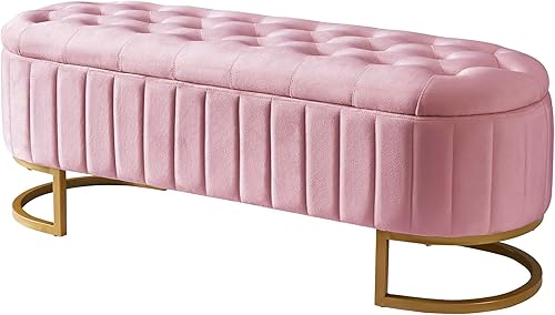 Miniatura 7 de Polibi Elegante otomana tapizada de terciopelo con botones, banco de almacenamiento con patas de metal para dormitorio, sala de estar, entrada,