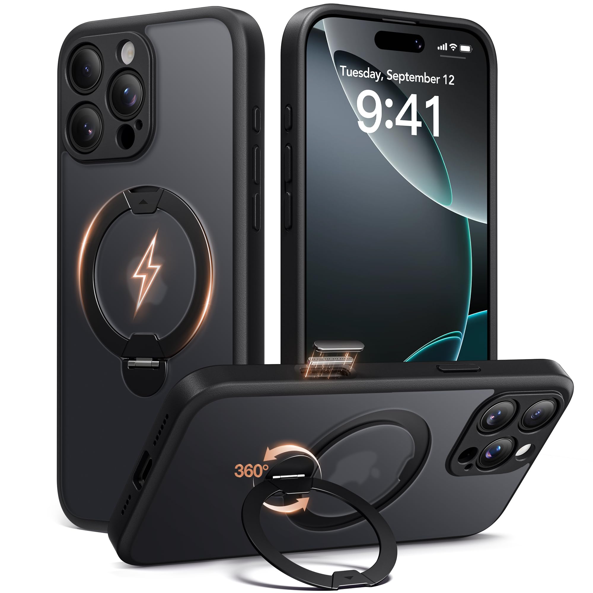 Magnetic for iPhone 16 Pro Max Case, [Unbreakable & Magnetic Stand] [Military-Grade Protection] [Compatible with MagSafe] Slim Translucent Matte Shockproof Phone Cover, Black Black iPhone 16 Pro Max