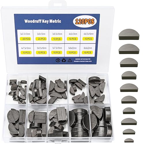 120pcs Woodruff Key Assortment Kit, 10 Popular Sizes of Half