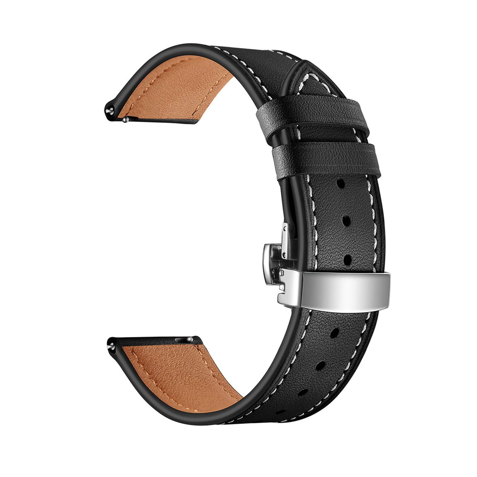 20mm/22mm Donna Uomo Elegante Cinturino in Vera Pelle Cinturino a sgancio rapido Fibbia a Farfalla Cinturino di Ricambio Traspirante e Delicato sulla Pelle (Color : Black Watchband with Silver Buckle
