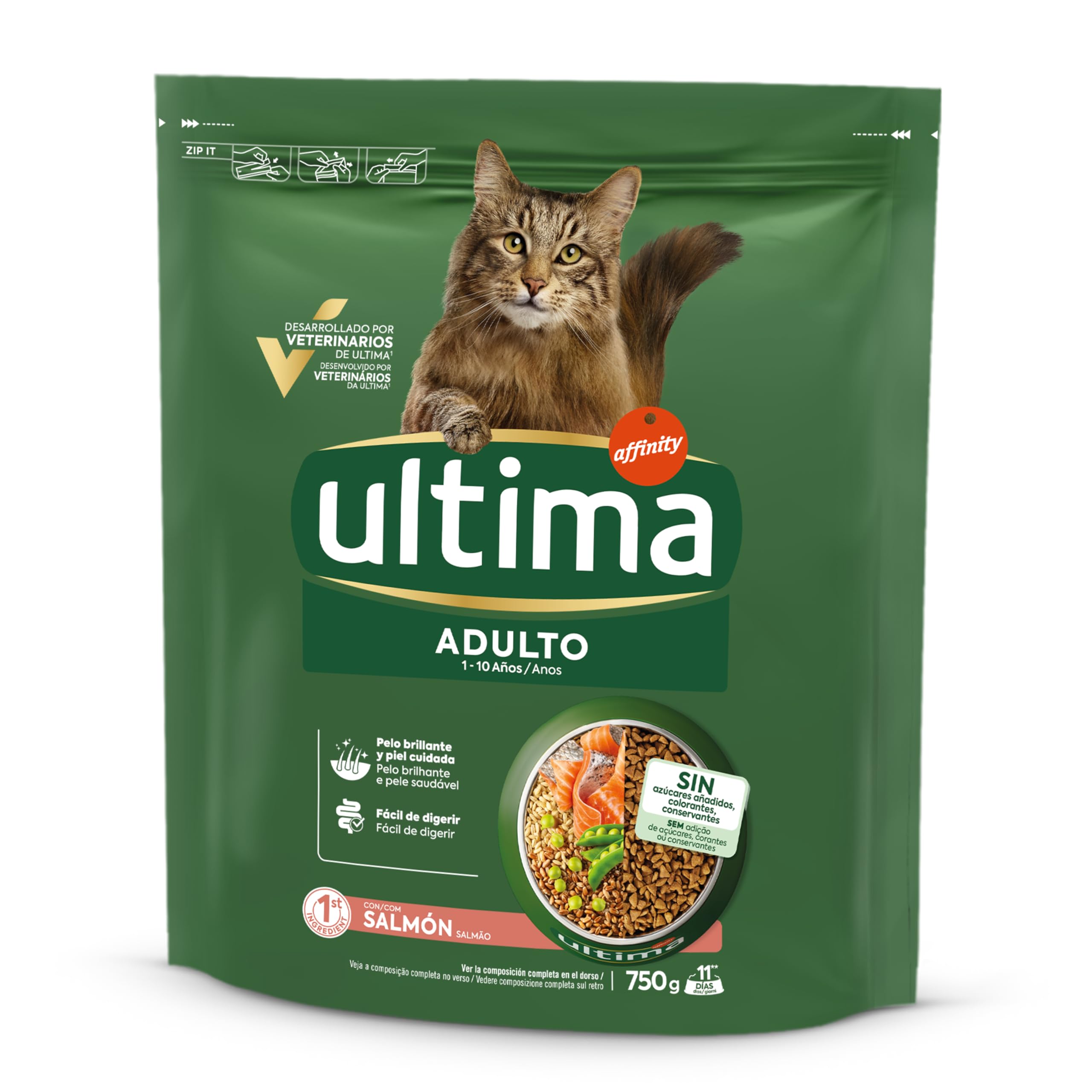 Ultima Dorosły łosoś, sucha karma dla kotów, opakowanie 8 x 750 g, łącznie 6 kg