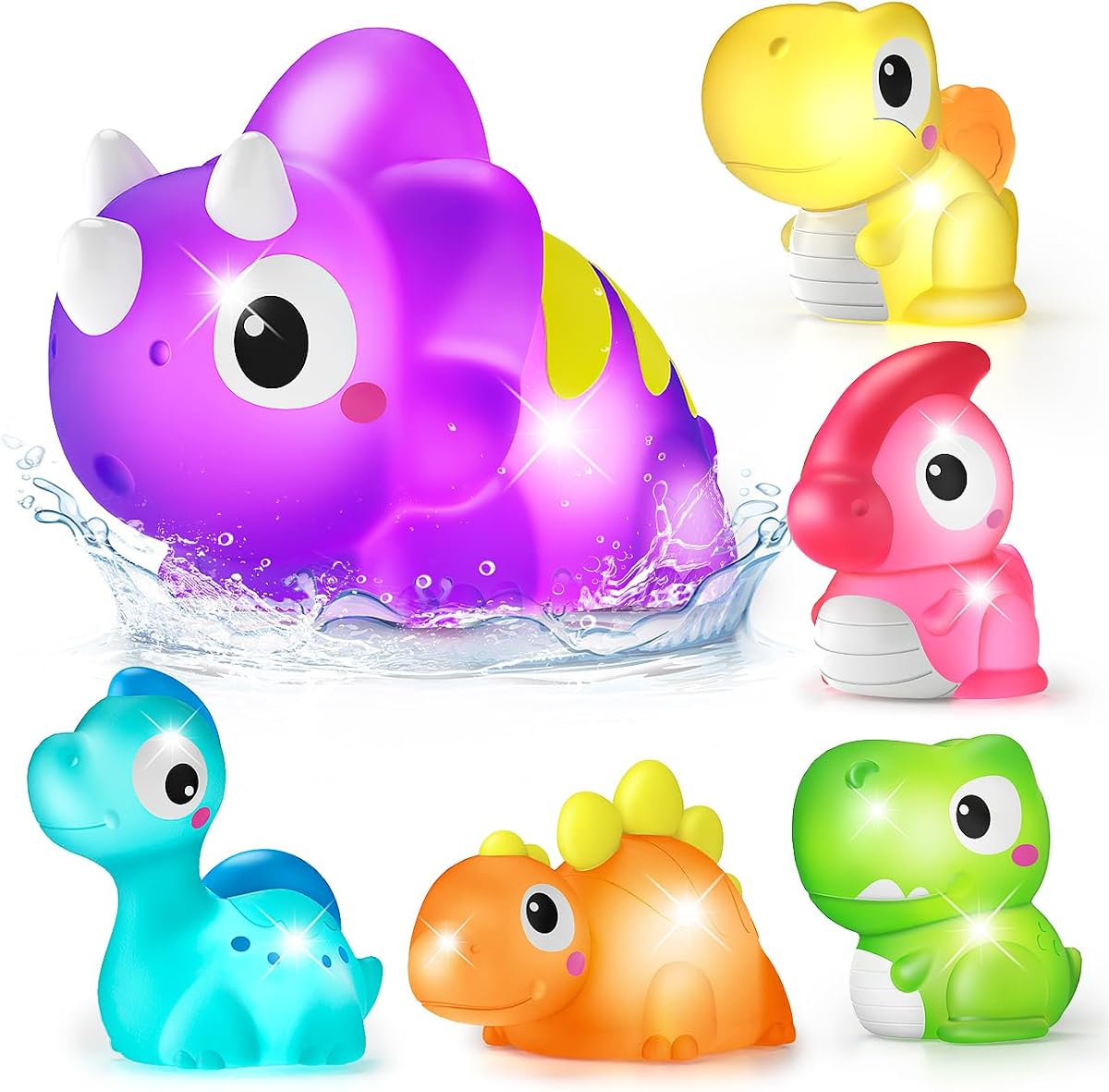 6 Packs Dinosaurs Light Up Bath Toys for Kids Ages 1-3, Water-Activated Toy | Bathtub Toys for Toddlers 2-4, Pool Floating Toys for 1 2 Year Old Boy Gifts