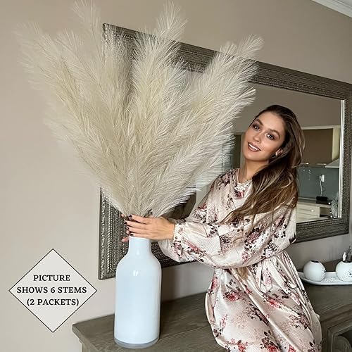 Miniatura 3 de VOULUX Hierba artificial de las pampas de color verde salvia, paquete grande de 45 pulgadas, extra esponjoso, 3 tallos decorativos para plantas de