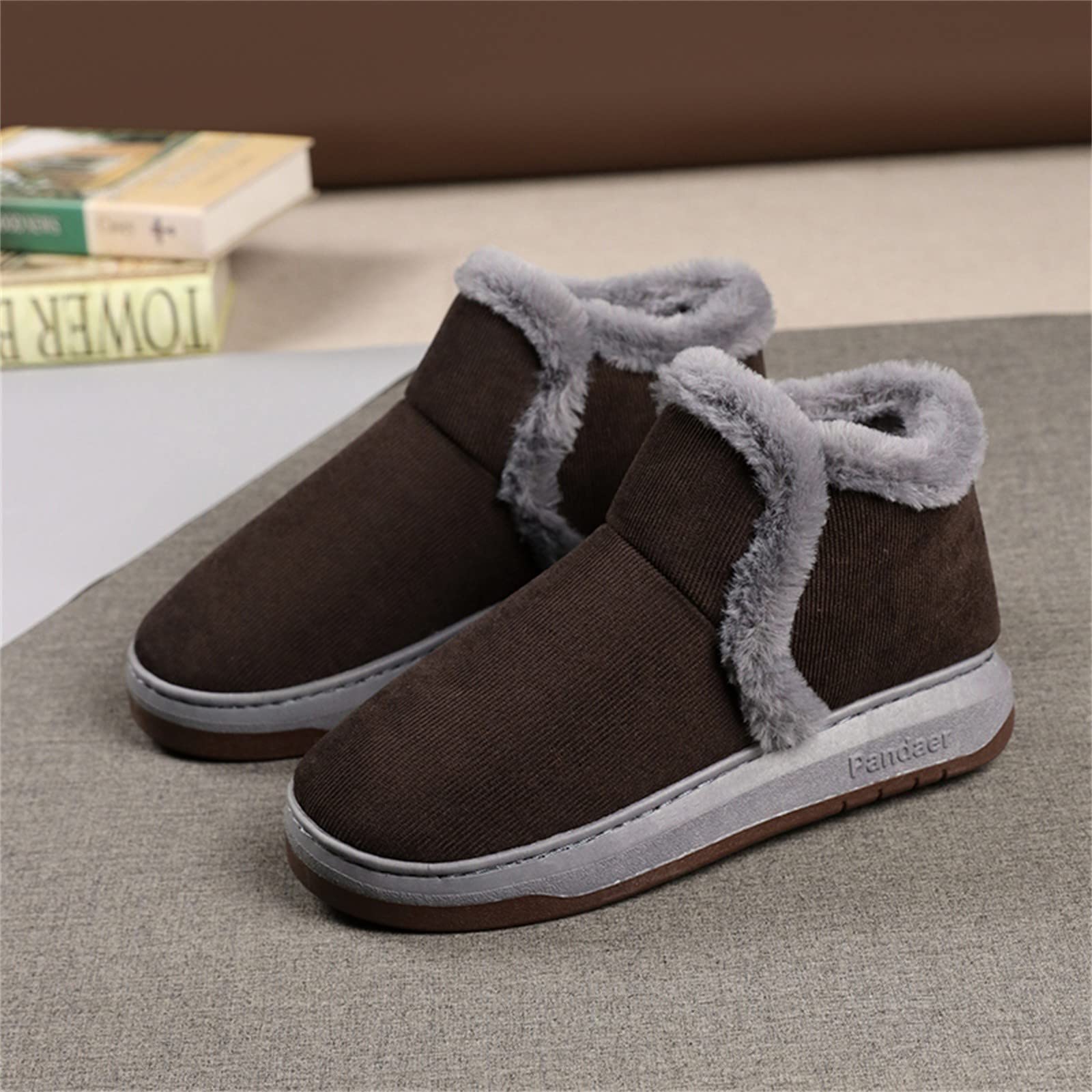Zapatillas de estar por casa para hombre impermeables | Zapatos térmicos cómodos zapatos planos con forro cálido | Botas de algodón de felpa de ante botas de invierno | Zapatos de invierno para