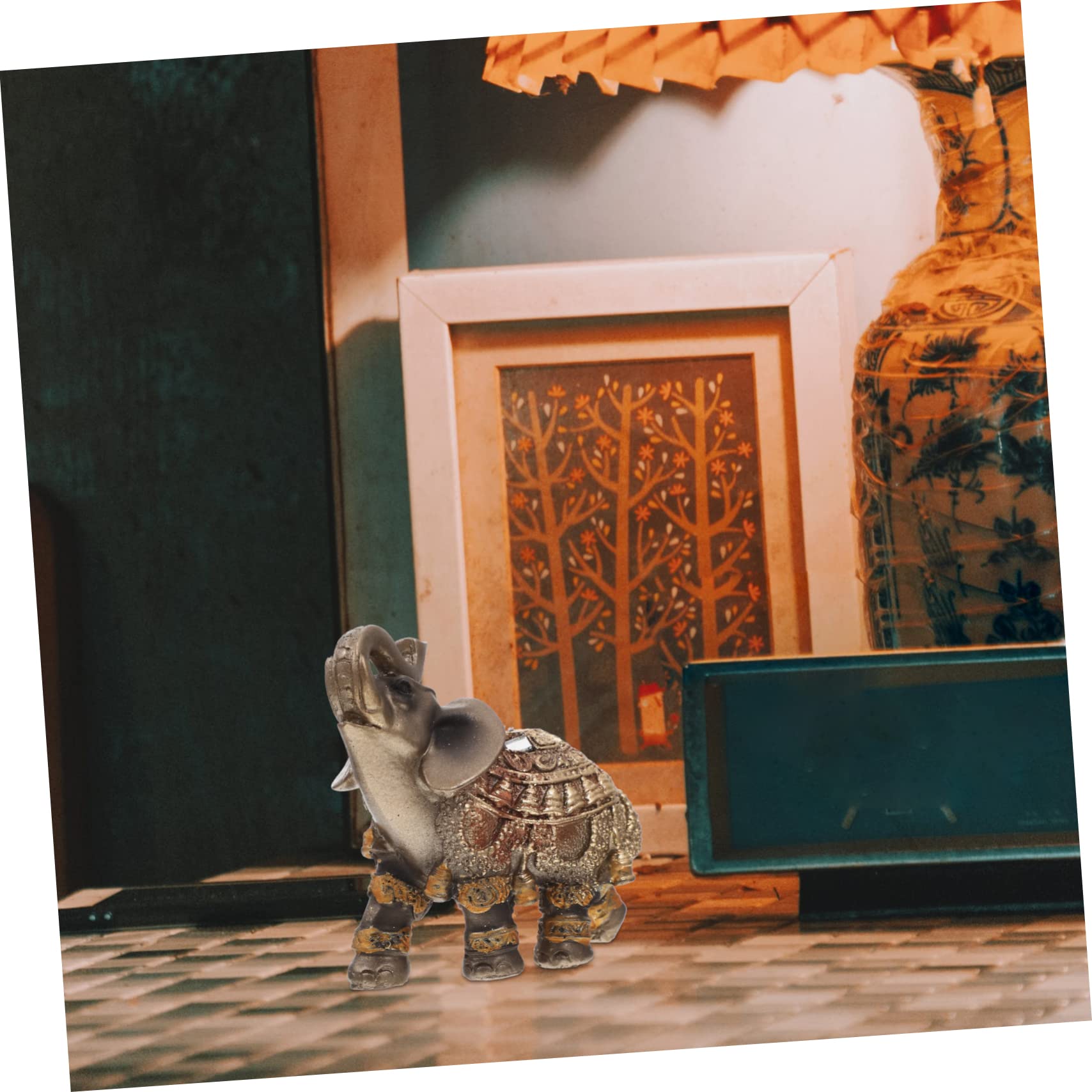 Amosfun 3 Pz ornamenti di elefanti piccola statua di elefante giocattolo modello elefante boho arredamento gadget casa modello di da tavolo decoro in resina Golden