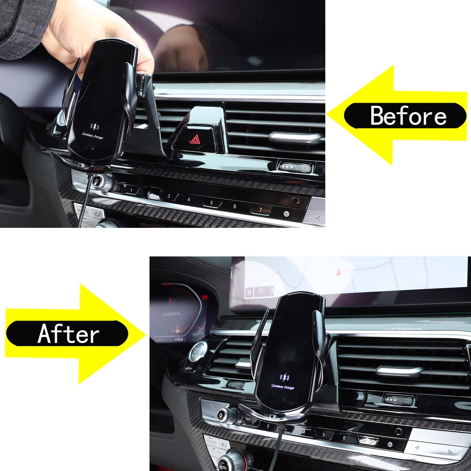 Supporto per telefono da auto compatibile con B@M-W serie 5 6 GT G30 G31 G32 G38 2018-2022, supporto per telefono cellulare per console centrale con bocchetta dell'aria, rotazione a 360°