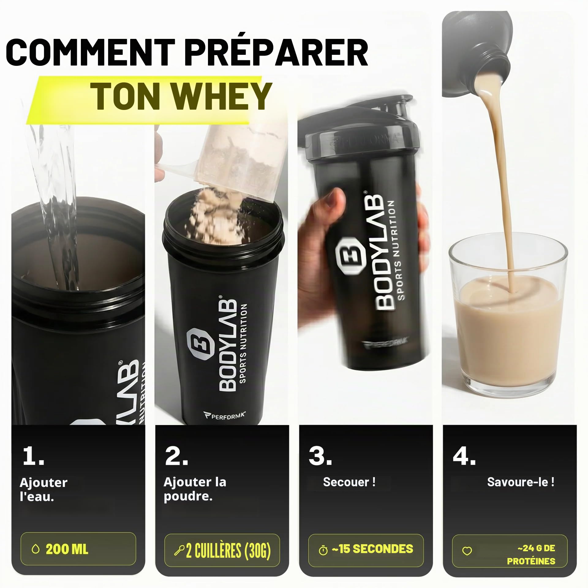 Bodylab24 Whey Protein Powder Double Chocolate 2kg, pour des muscles plus forts, protéine de lactosérum peut favoriser la construction musculaire, avec 80% de protéines, sans aspartame