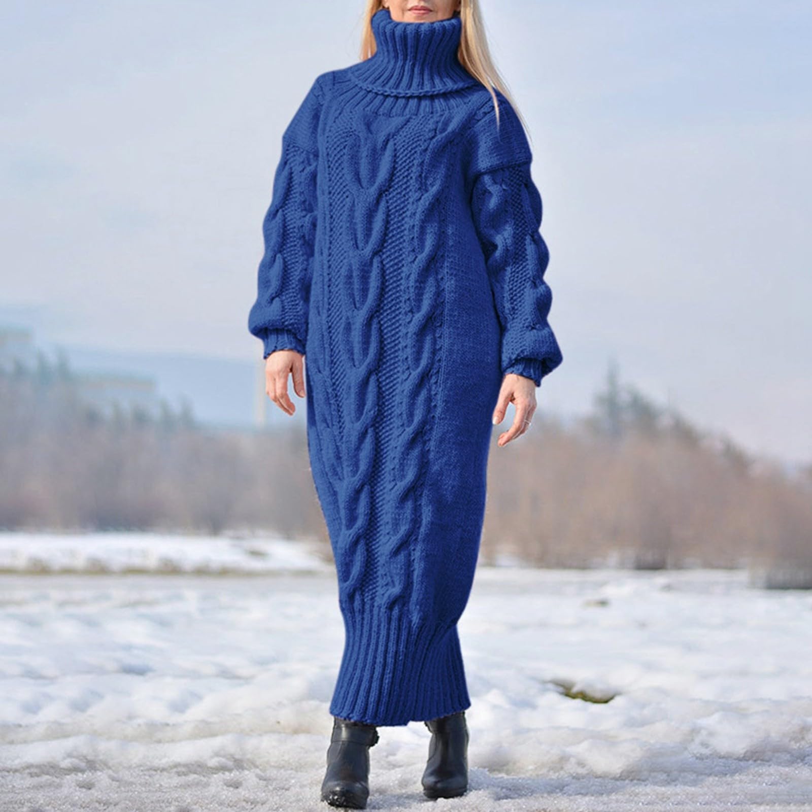 Maglione da donna a collo alto, invernale, tinta unita, vestibilità larga, elegante abbigliamento da ufficio