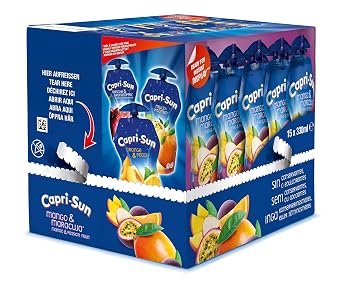 Capri-Sun Mango & Passionsfrucht Fruchtsaftgetränk Multipack (15 x 330ml) Große Beutel mit wiederverschließbarem Verschluss - Mit echtem Fruchtsaft - Ohne künstliche Zusätze - Vegan, Glutenfrei
