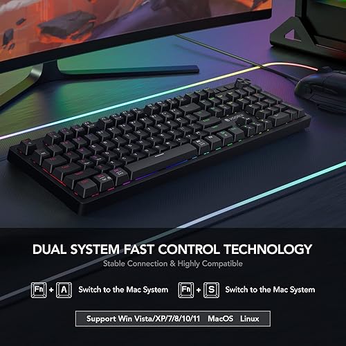 Miniatura 6 de KOORUI Teclados para juegos, 104 teclas, teclado mecánico de tamaño completo con cable 26 RGB retroiluminado con interruptor rojo, teclados gamer