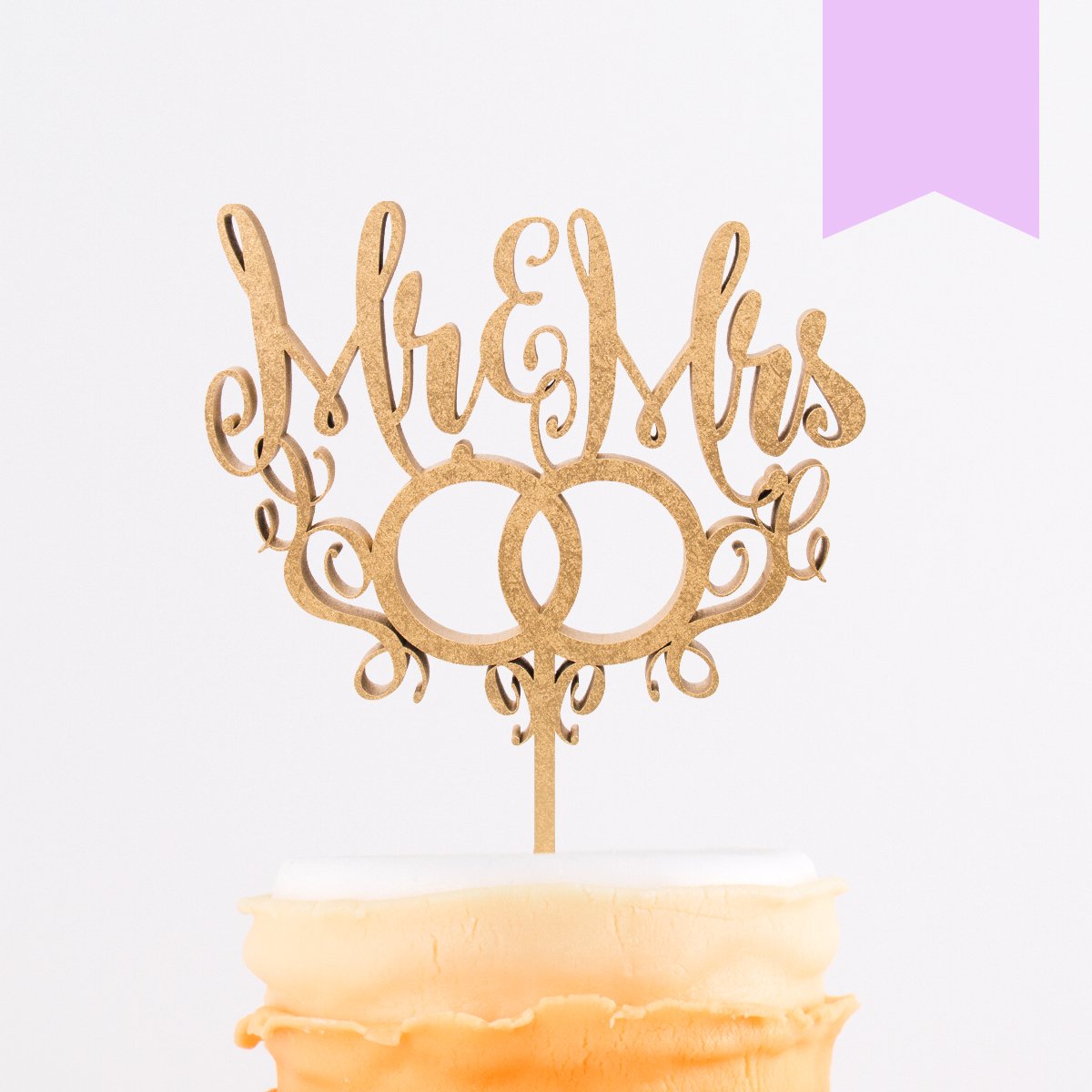 KLEINLAUT 3D-Schriftzug Cake Topper Mr. & Mrs. mit Ringen in Größe: 25 x 29,5 cm - Dekobuchstaben - 32 Farben zur Wahl - Pastell Lila
