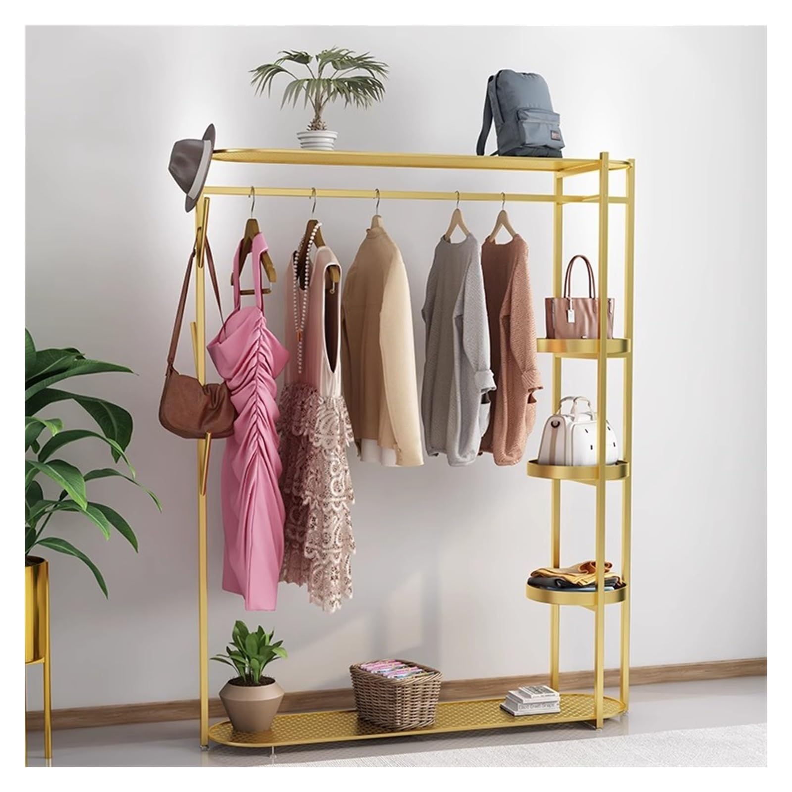 Perchero para ropa, perchero para colgar ropa, perchero para colgar ropa, estante de metal moderno para el hogar, ropa, dorado, 120 x 36 x 155 cm