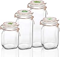 Vista 8 de Circleware Recipientes de vidrio con tapas herméticas de cierre hermético de cerámica blanca, juego de 4, recipientes para conservar alimentos