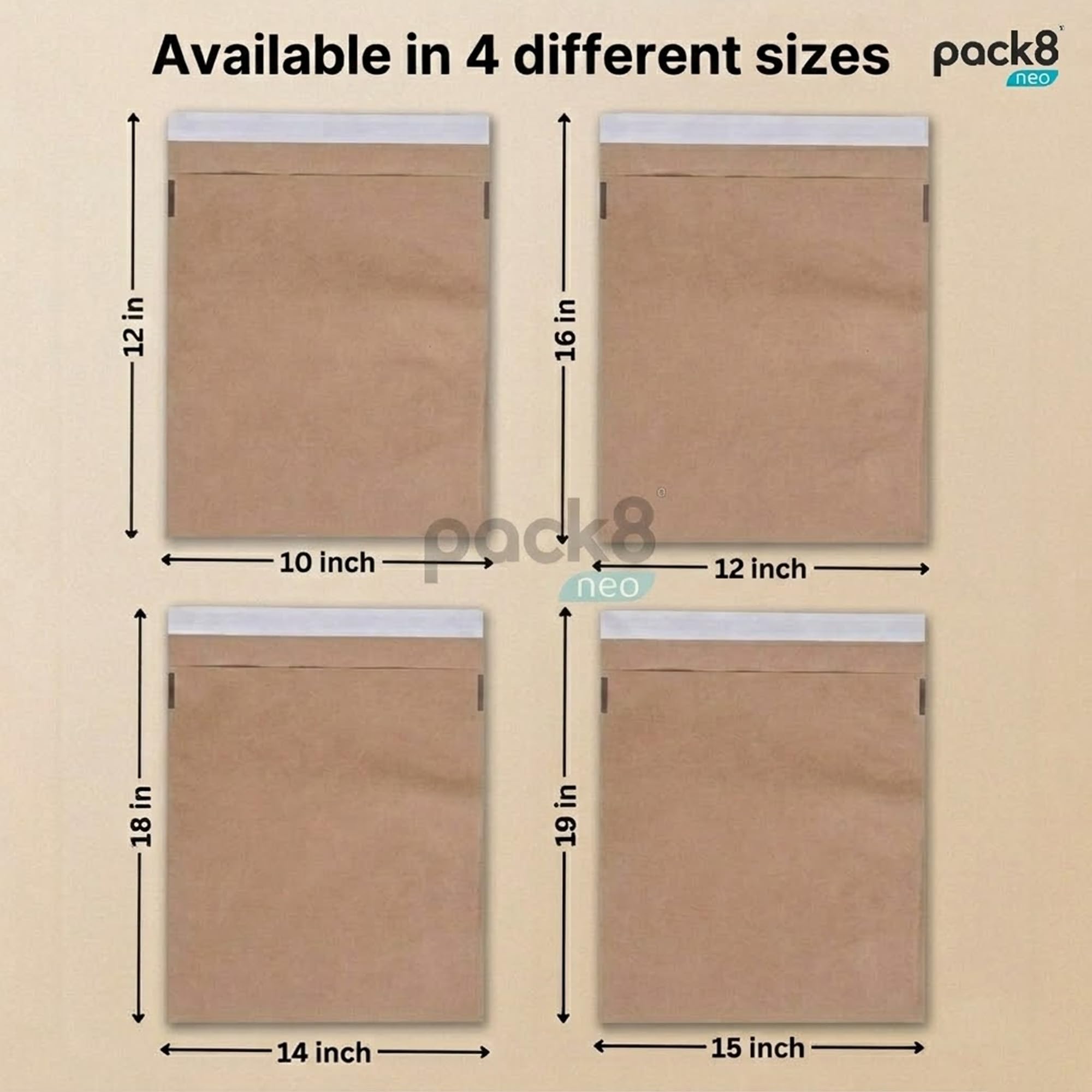 Pack8 Neo Paper Courier Bags Flap with Self-Adhesive Tape (12" x 16") | Paper Pouch Bags for Packing & Shipping | Pack of 50 4
