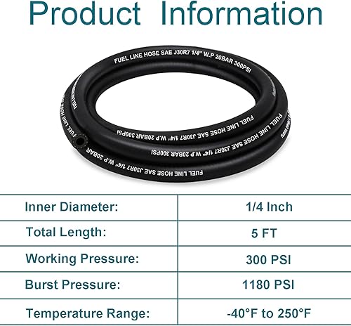 Miniatura 10 de HOUSUN Línea de combustible 12 pulgada de diámetro interior, manguera de combustible 10 pies 300PSI de alta presión, manguera de línea de