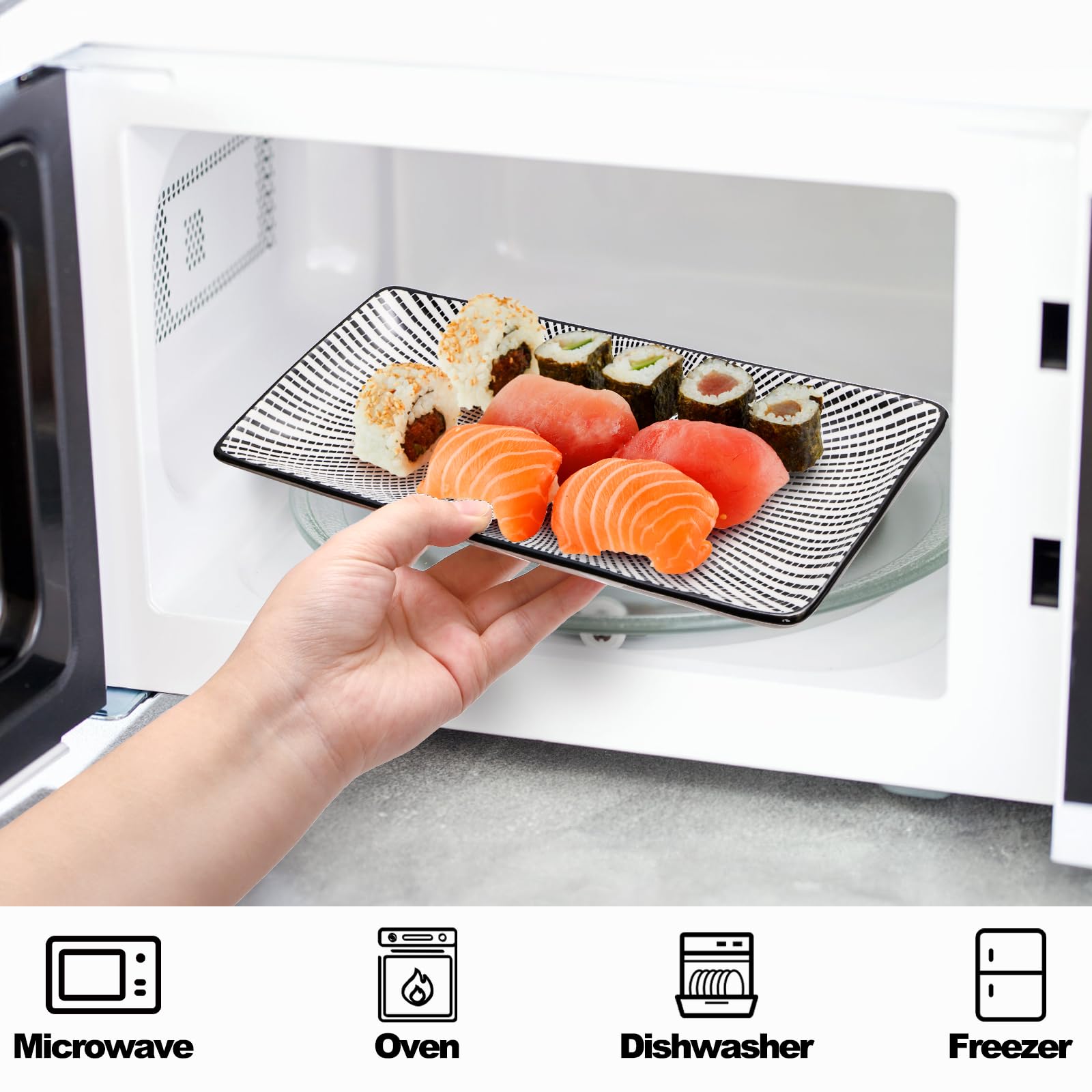 Pumtus Juego de 8 platos de sushi, juego de servir de sushi de cerámica para 2, vajilla japonesa de sushi para inauguración de la casa de boda, incluye 2 platos para servir, 2 cuencos de salsa, 2