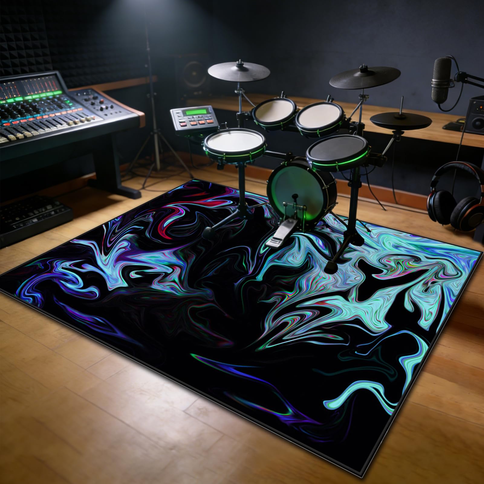 Elektryczny dywan perkusyjny, 160 x 140 cm, mata akustyczna, mata do perkusji, mata wygłuszająca, antypoślizgowy dywanik bębnowy, do bassa, werbla, mata chroniąca przed hałasem, mata muzyczna