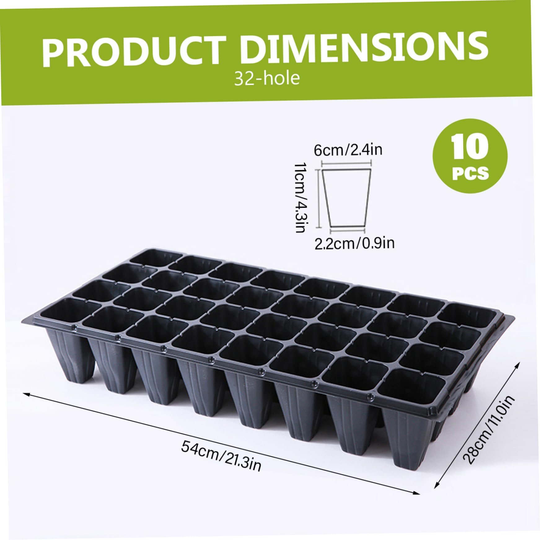 Paquete de 10 bandejas para iniciación de Semillas bandejas de plástico Negro para plántulas de 32 Celdas con Orificios de Drenaje para jardinería en Invernadero Interior