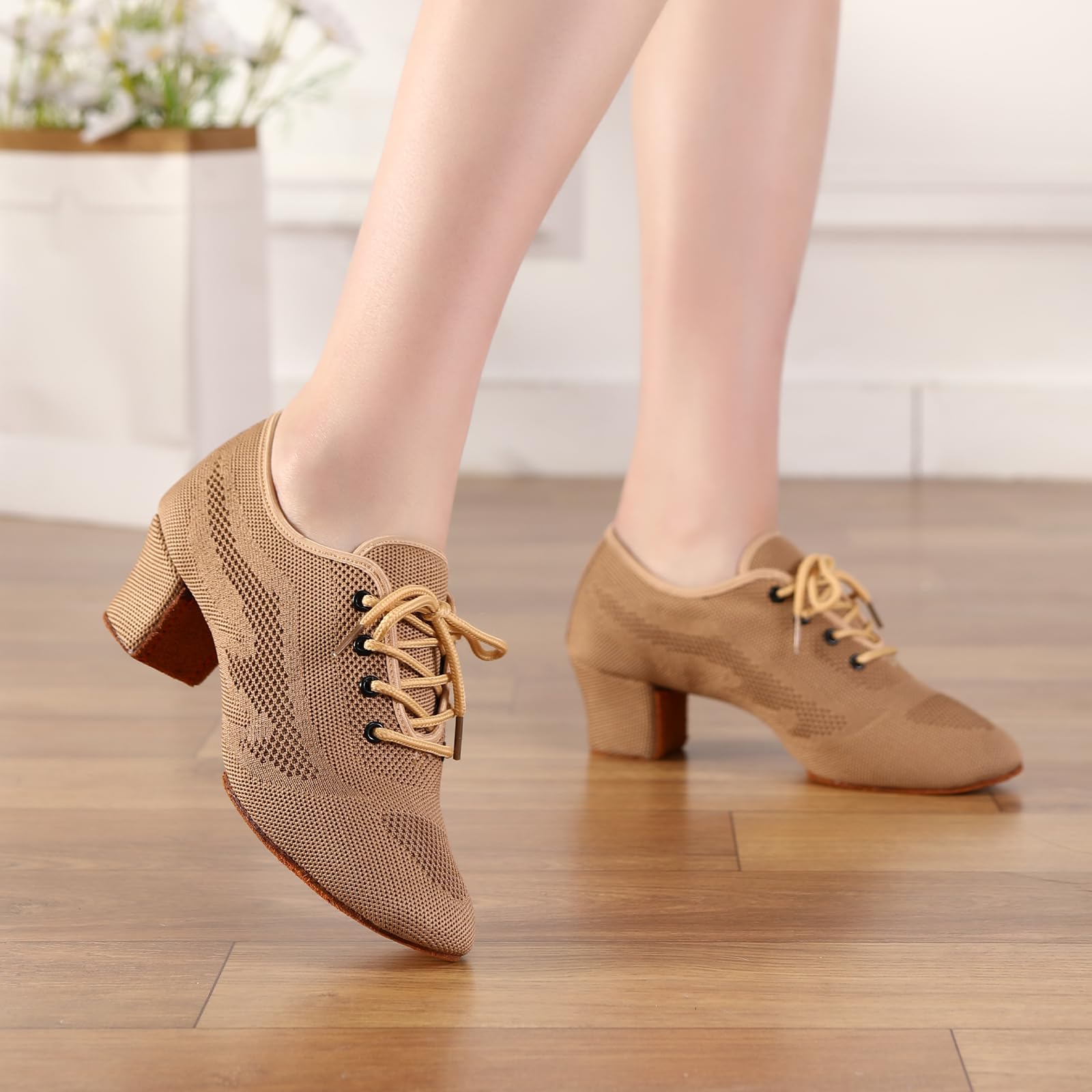 Scarpe da Ballo Latino Donna Punta Chiusa con Lacci Salsa Tango Moderno Pratica