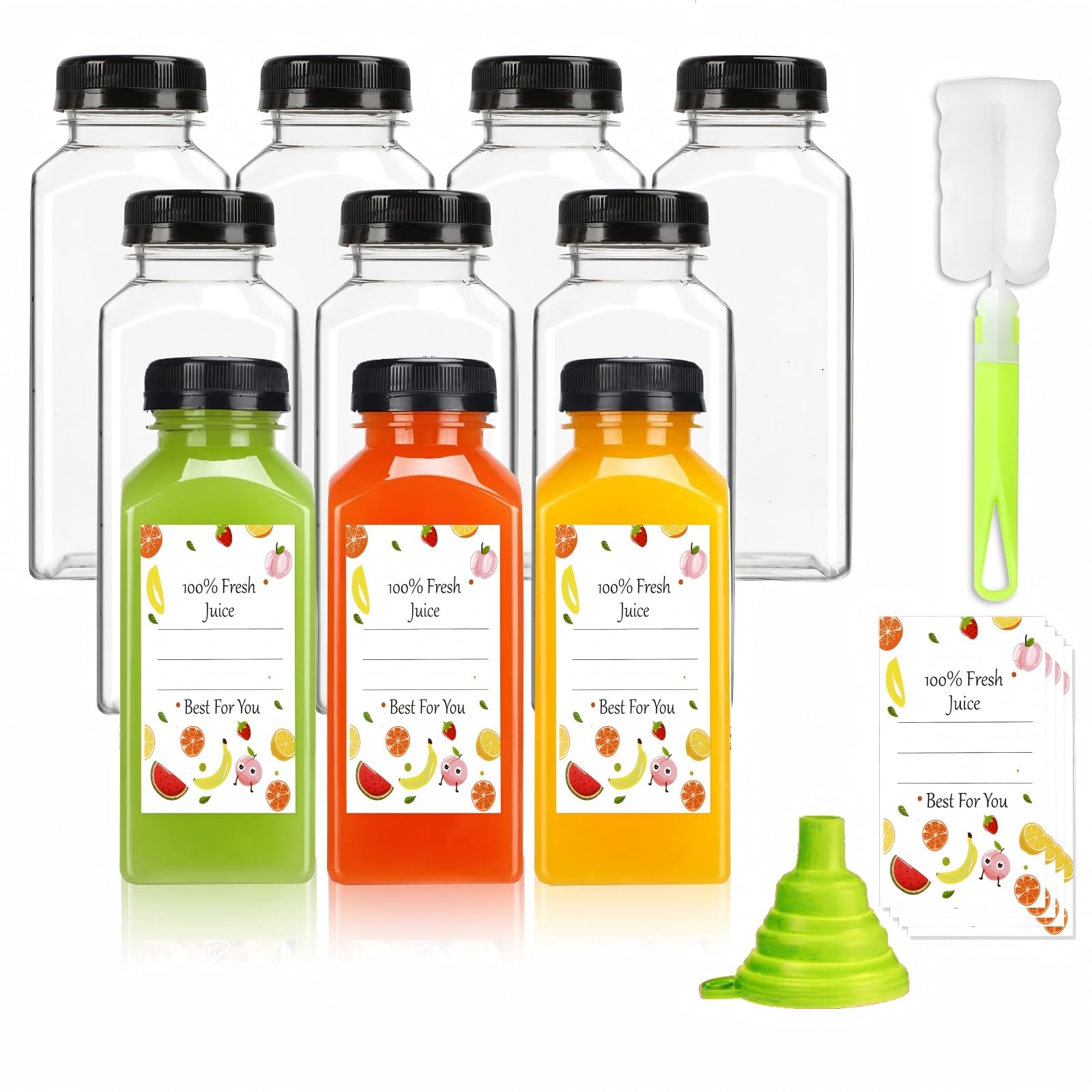 View 1 of 12oz 10pcs Plastic Juice Bottles with Caps, Reusable Leakproof for Juicing