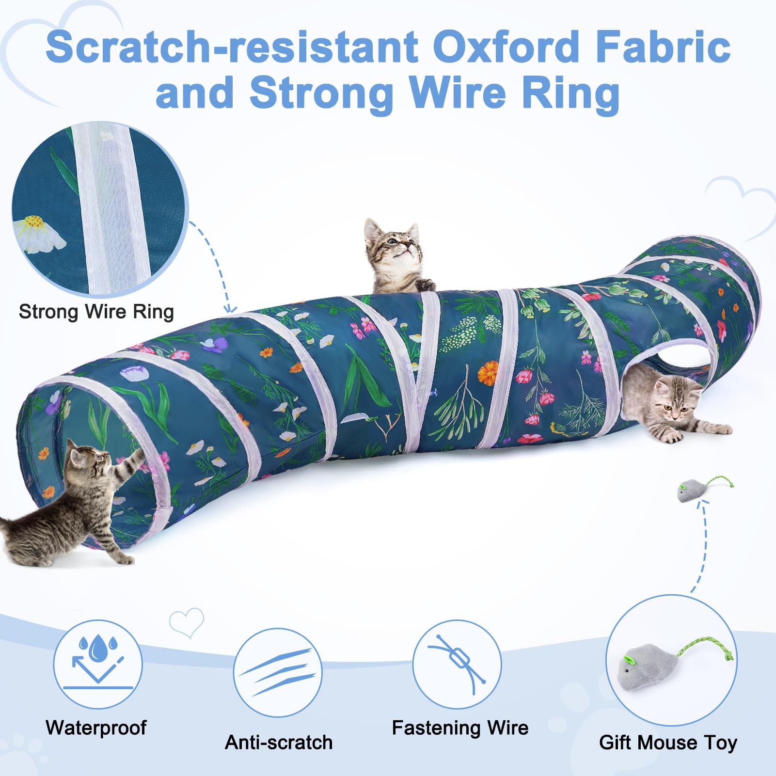 Glittme Túnel para gatos, túneles para gatos de interior, cueva de gato Peekaboo en forma de S con juguetes para gatos, tubos plegables para gatos y túneles para gatos, conejo, cachorro, cobaya