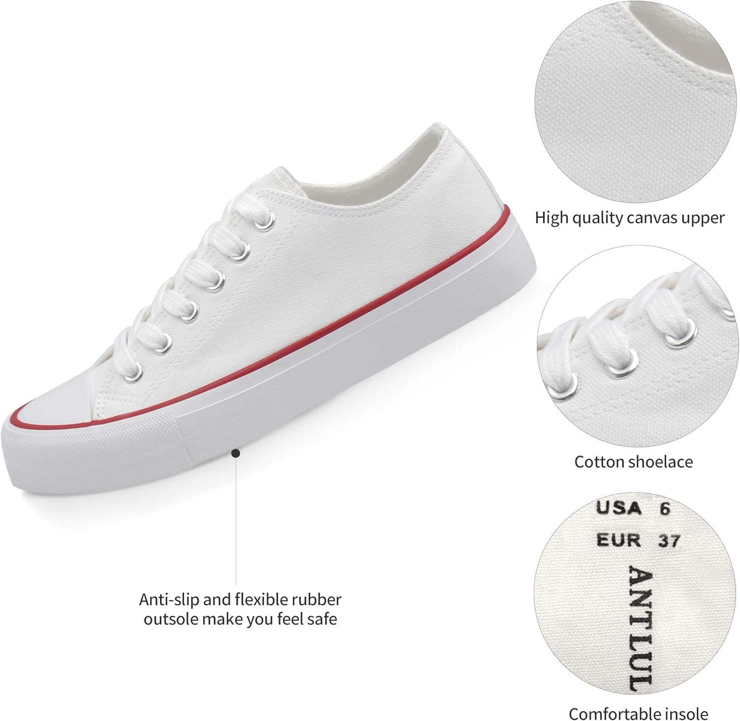 ANTLULU Womens Canvas Shoes Low Top and Lace up Fashion Casual Sneakers Black and White Classic - Image 4