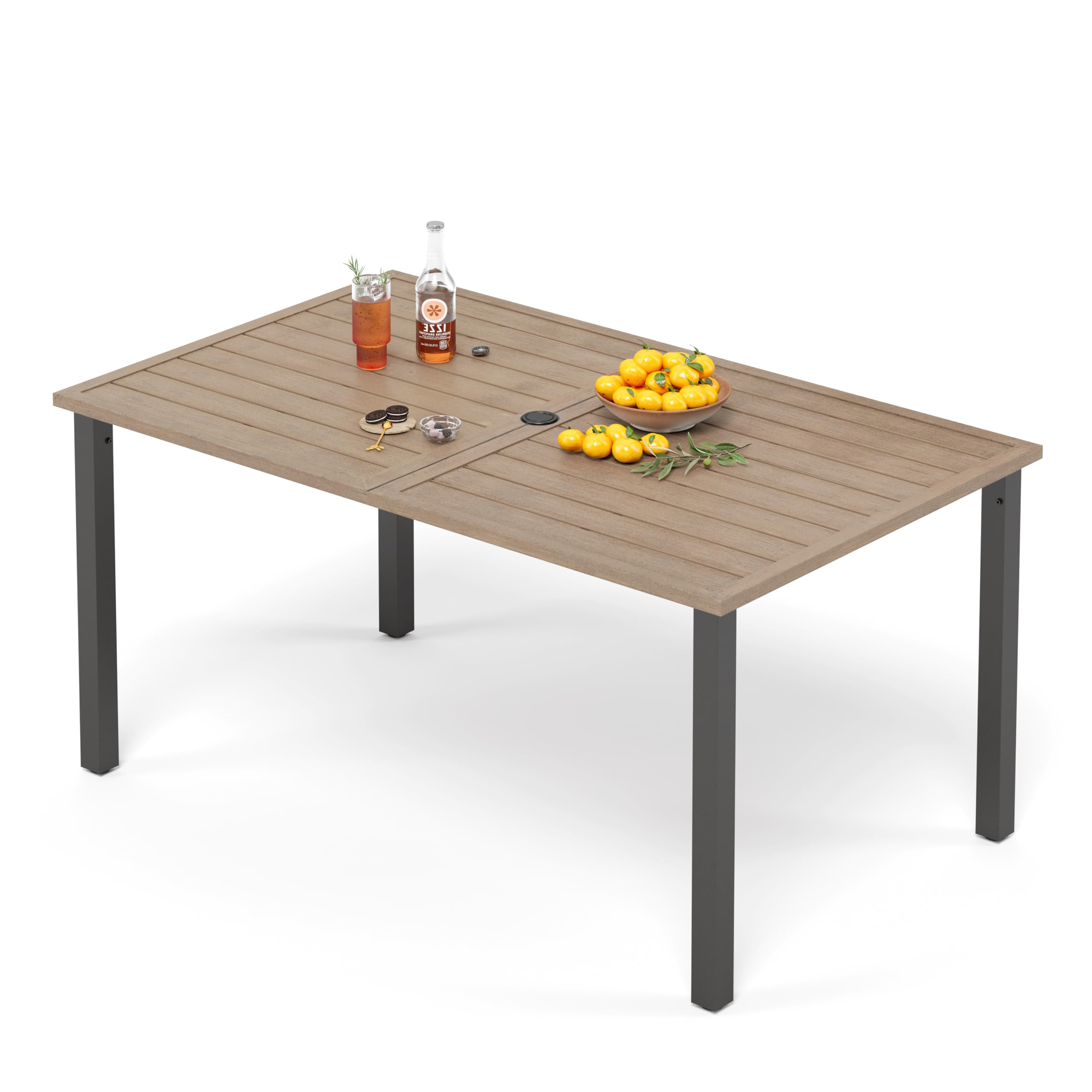 Table de jardin rectangulaire avec trou pour parasol 152 x 92 x 73 cm métal résistante aux intempéries PHI VILLA
