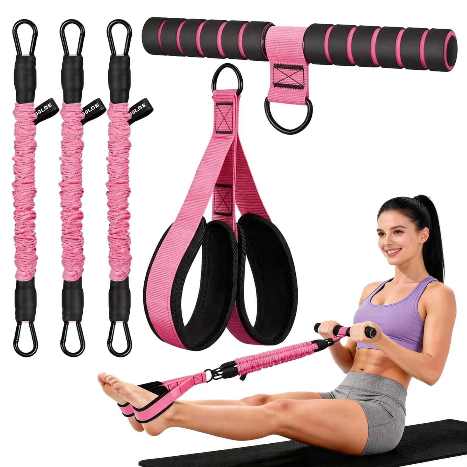 Livoravoli Pedal Resistance Band with Handle, 3 Tube Adjustable Resistance Bands for Women, Exercise Equipment Strength Training Workout Band for Home Use, Abdominal, Waist, Arm, Full Body Training