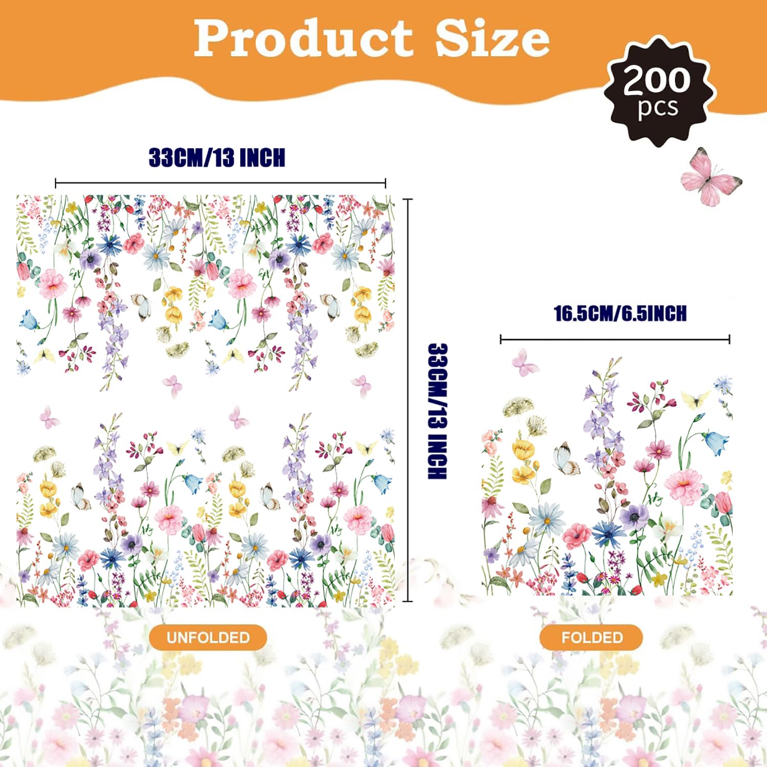 Lot de 200 serviettes en papier colorées pour cocktail, printemps, été, mariage, thé, fête d'anniversaire (200)