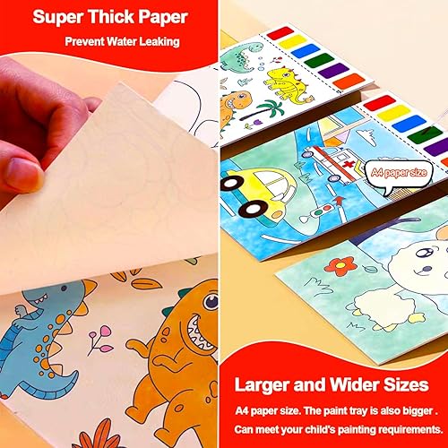 Miniatura 4 de Libros para colorear de agua para niños de 4 a 8 años, libro de pintura con agua para niños pequeños, papel de pintura de acuarela para niños y
