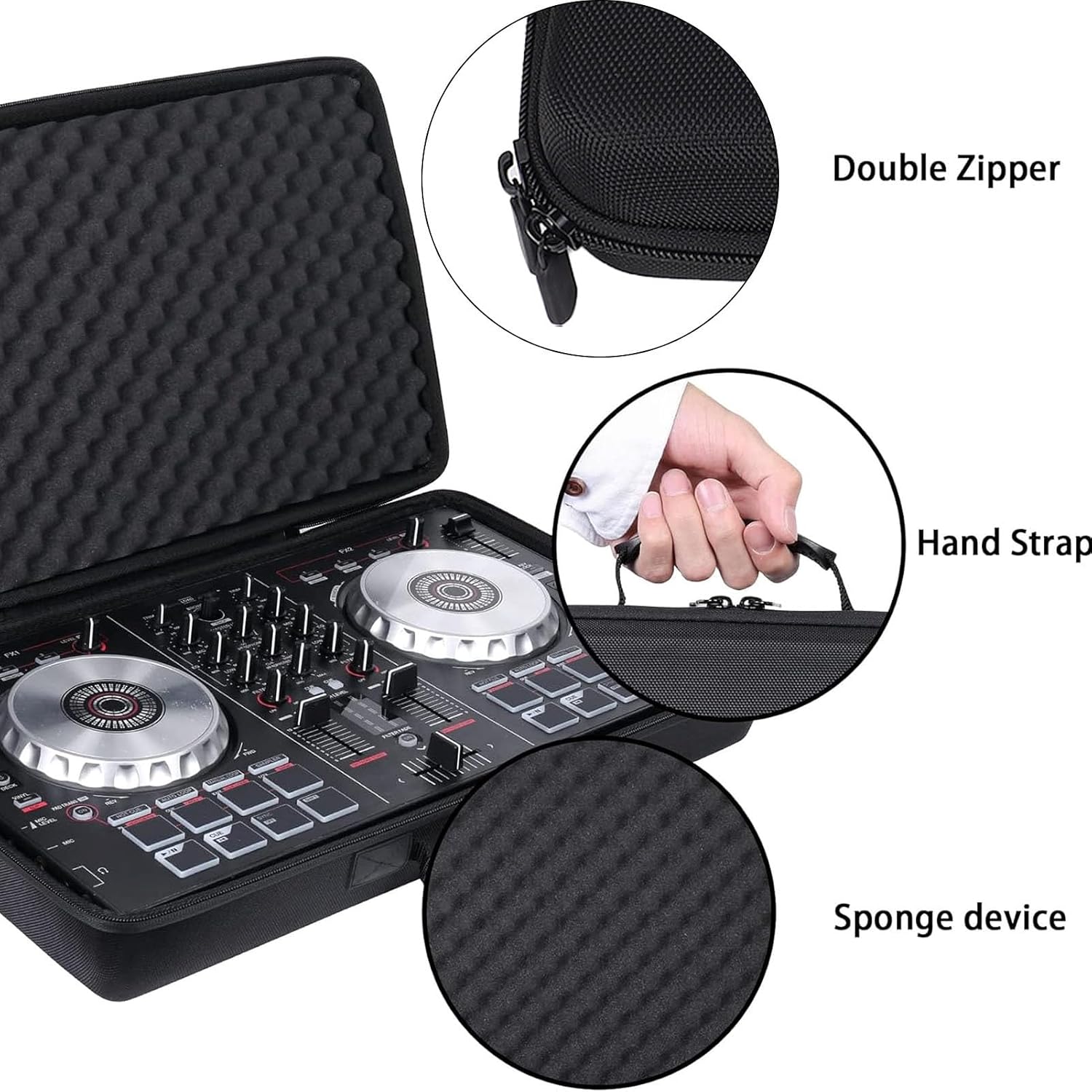 Qqmora 2 Channel DJ Controller Storage Case Protective Carrying Bag Travel Case for DDJ DDJ 400 SB3 SB2 EVA Foam Padded Interior 70 x 40 x 9cm