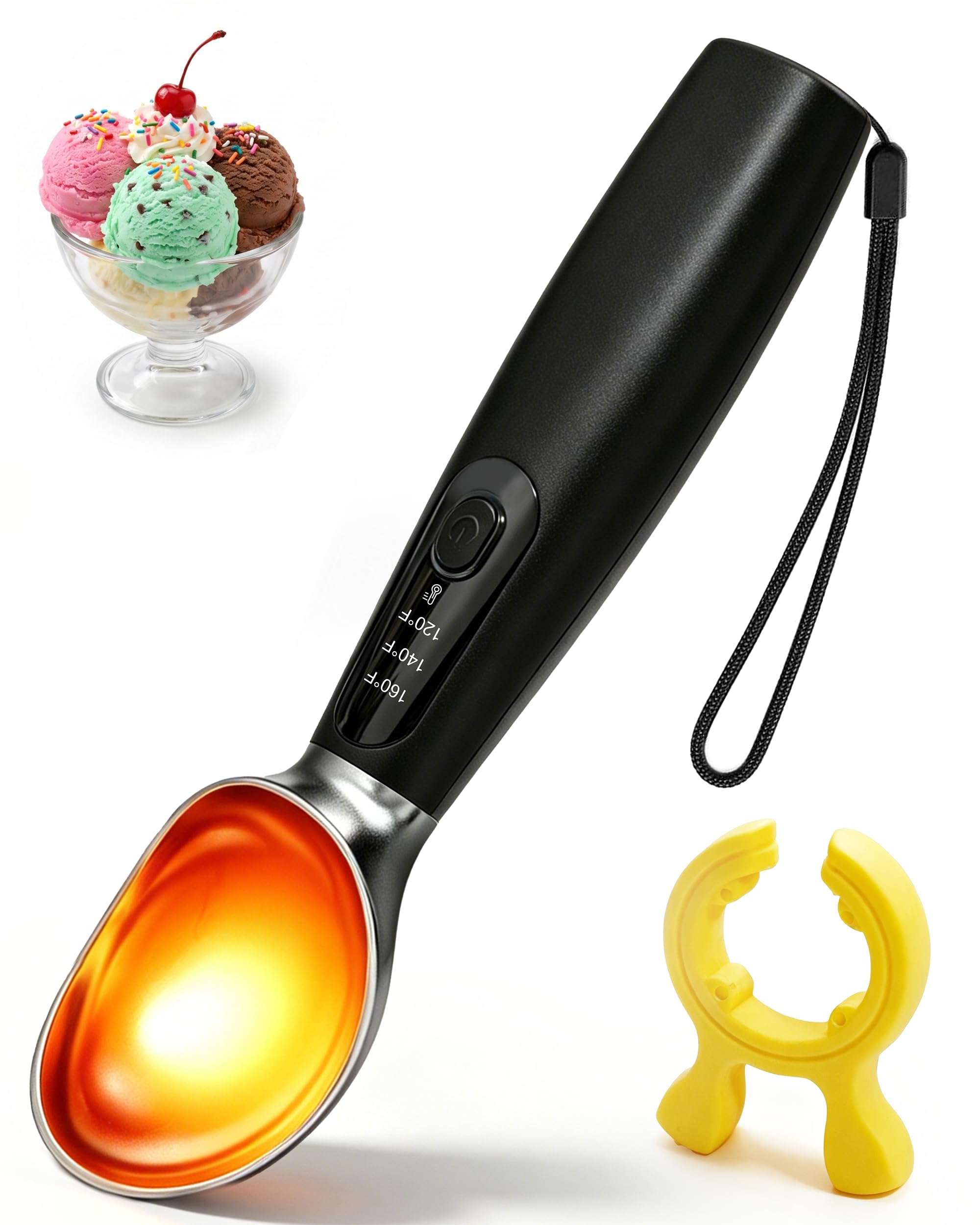 Beheizter Eisportionierer Edelstahl, Heated Ice Cream Scoop mit 3 Temperaturstufen (49–71°C) & Silikonhalter, Schnelles Aufheizen in 2-5 Min, Eis Perfecto Ohne Anwarten, für Hartes Speiseeis