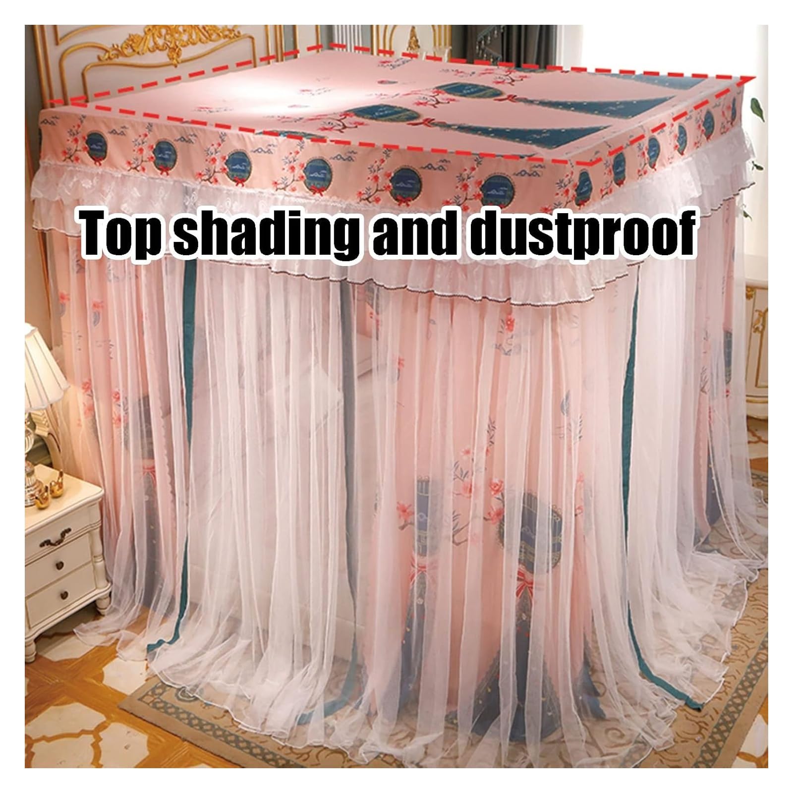 Moskitonetz Bett for Doppelbetten, luxuriöser 4-Pfosten-Betthimmel im Schienenstil, 360° umwickeltes Bettvorhang-Moskitonetz(200x220x210cm)