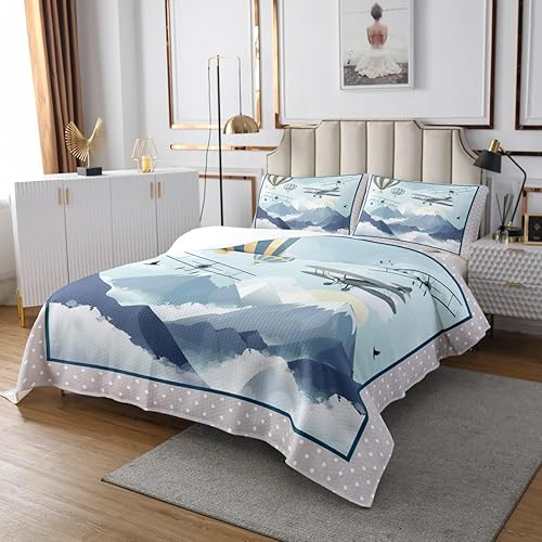 Miniatura 3 de Juego de edredón de dibujos animados de avión para niños, tamaño individual, lindo juego de ropa de cama de avión para niños y adolescentes,