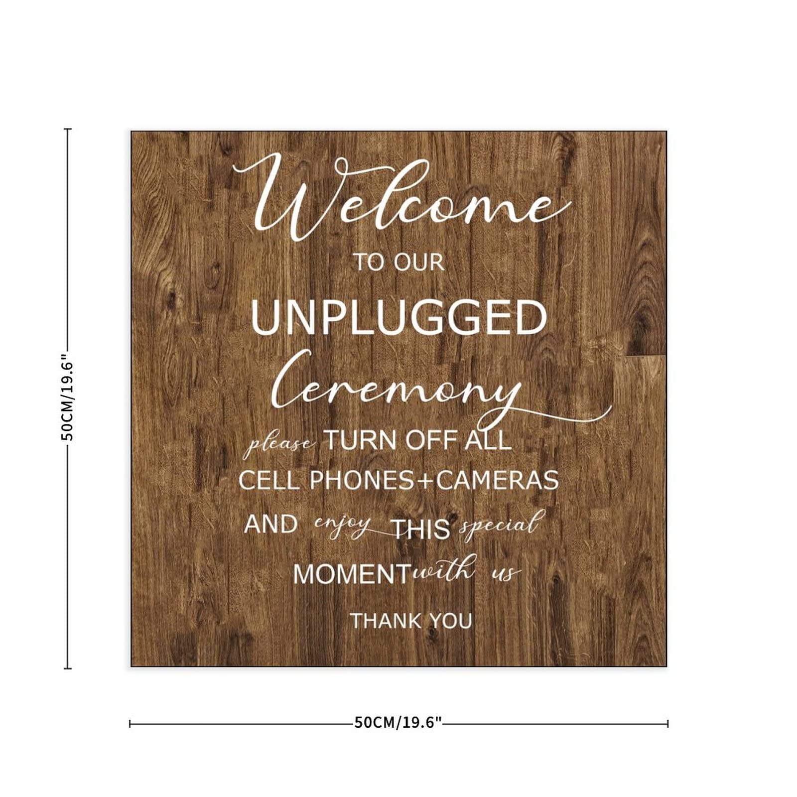 Unplugged Hochzeitsschild – Zeremonieschild aus Holz – vertikales Hochzeitsschild aus Holz – rustikale Hochzeitsdekoration, 50,8 x 50,8 cm