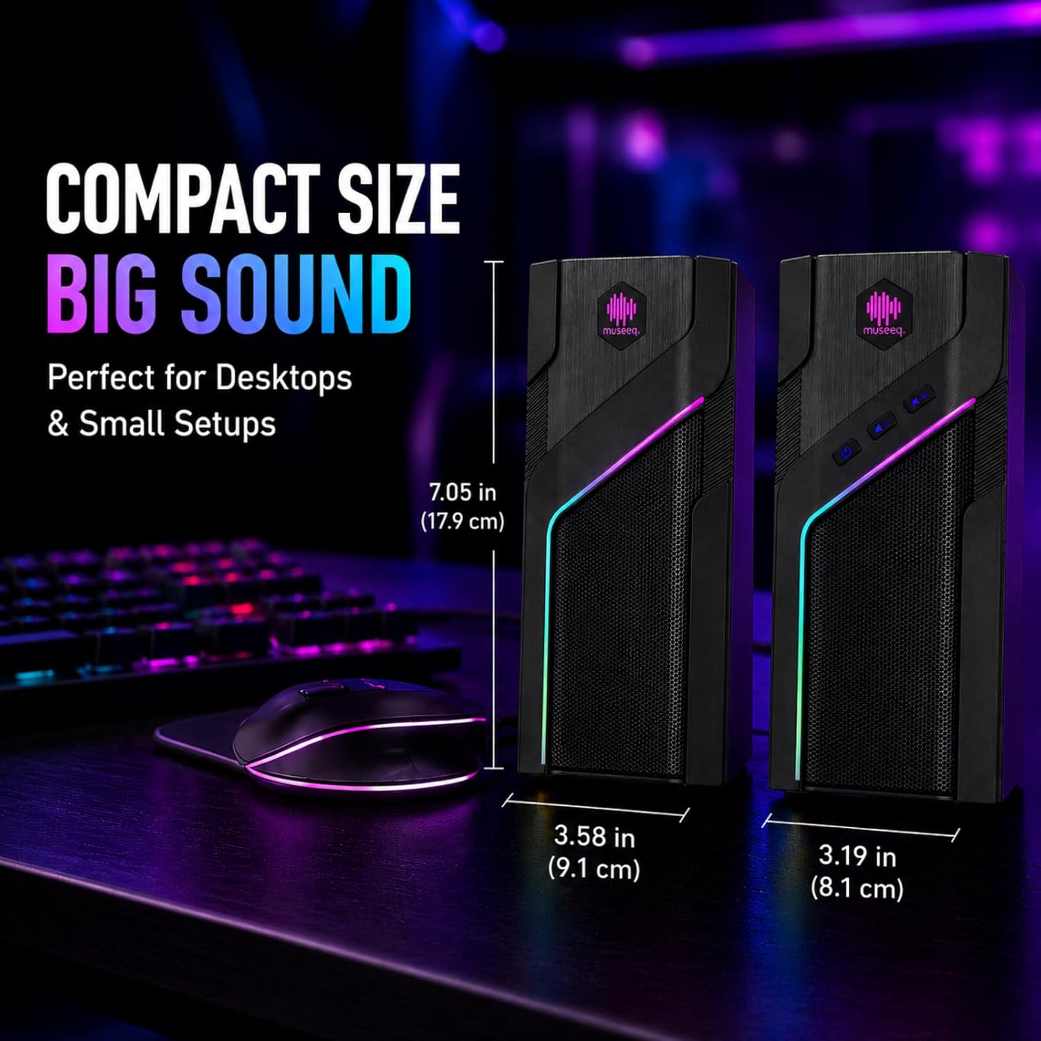RGB Gaming Speakers for PC, W-206RE Desktop Computer Speakers with 21 LED Light Modes, Touch-Control Lighting, USB Powered Stereo Sound for Laptop & PS5