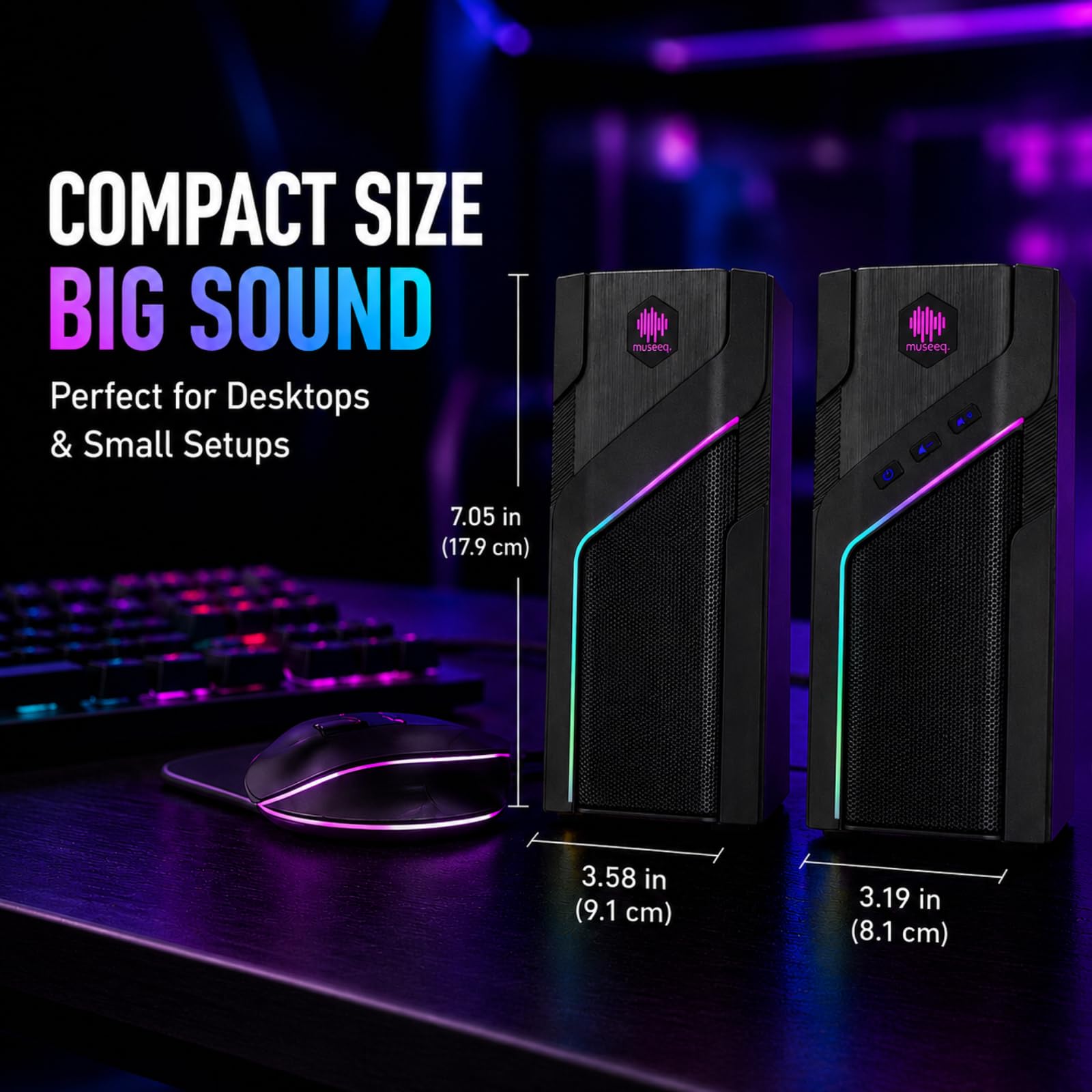 W-206RE Altoparlanti per PC desktop, luci RGB Bluetooth | 21 modalità RGB, suono stereo chiaro, Bluetooth, alimentazione USB, AUX da 3,5 mm e controllo touch per monitor